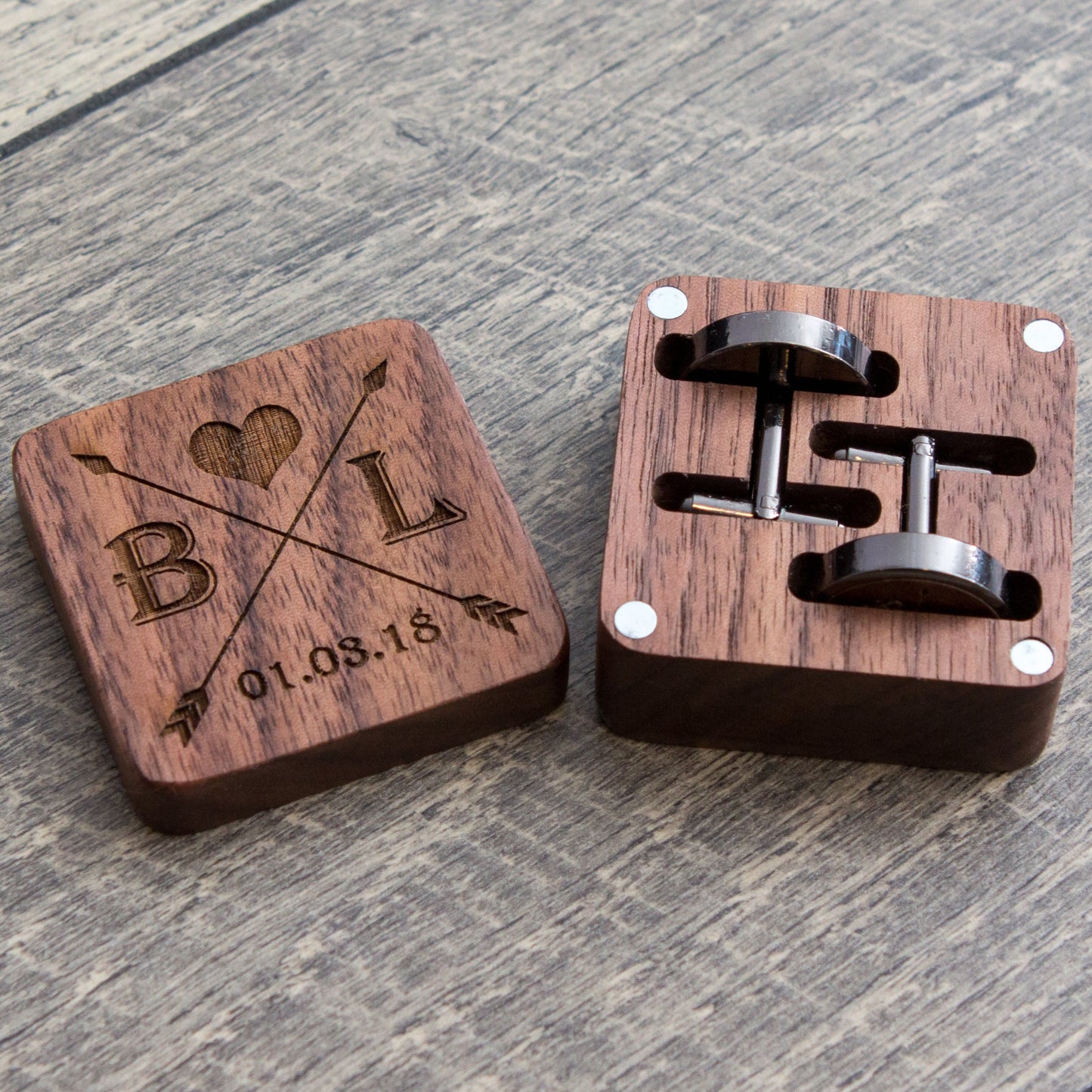 Monogram Wood Cuff links - Wooden Wedding Cuff links Groom Dad Groomsmen, 5th Anniversary Wood Gift for Husband, Boyfriend, Lover, Fiancé
