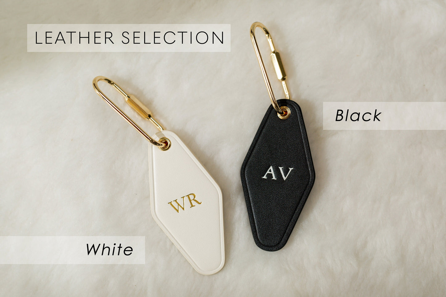 Embossed Diamond Leather Keychains (Small Initials) - Customized Key Chain Fob Holder Wedding Honeymoon Bride and Groom Matching Keychains