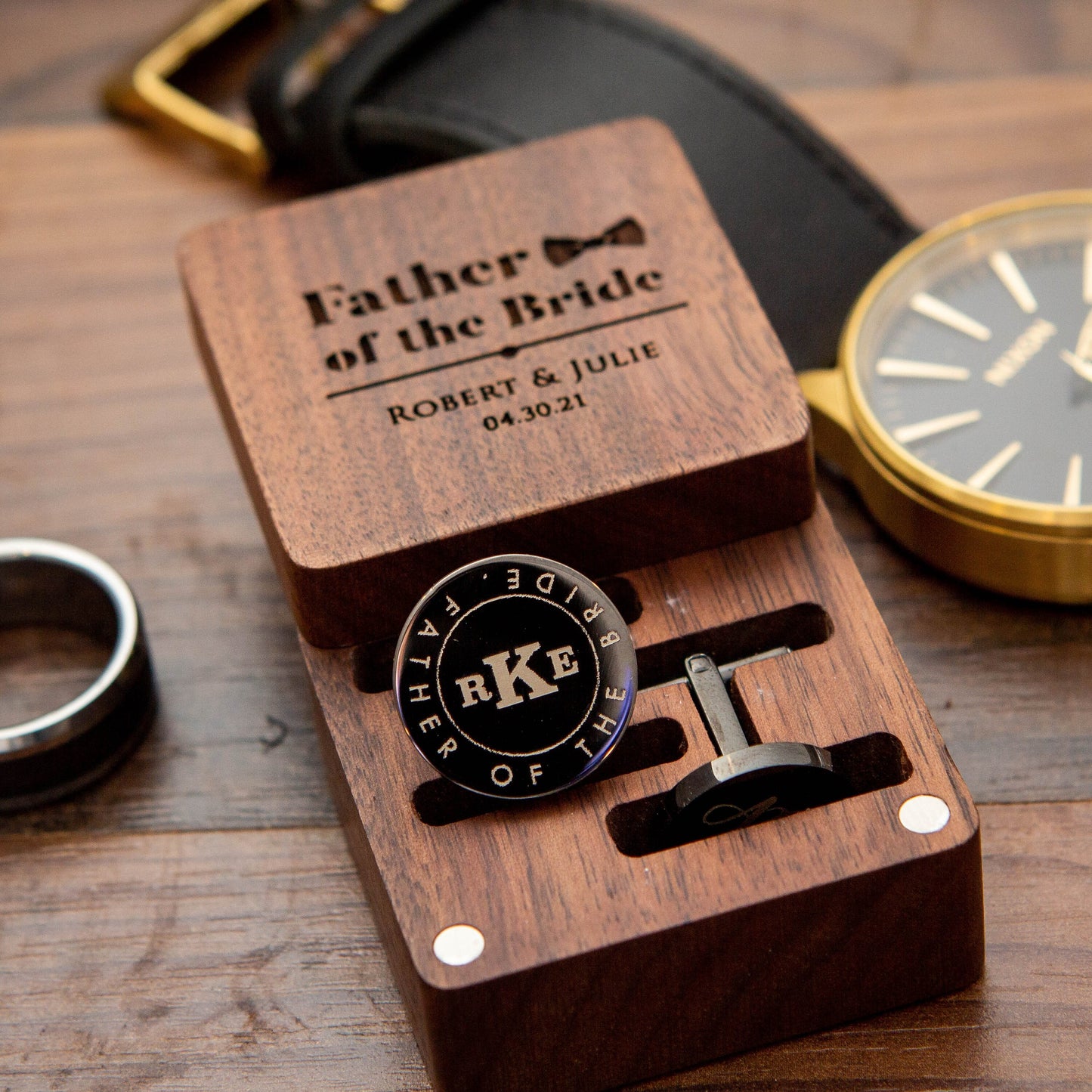 Metal Cufflinks - Optional Square Gift Box Wedding Day Cuff links Groom Dad Groomsmen Best Man Father of the Bride Honeymoon Wedding Gift