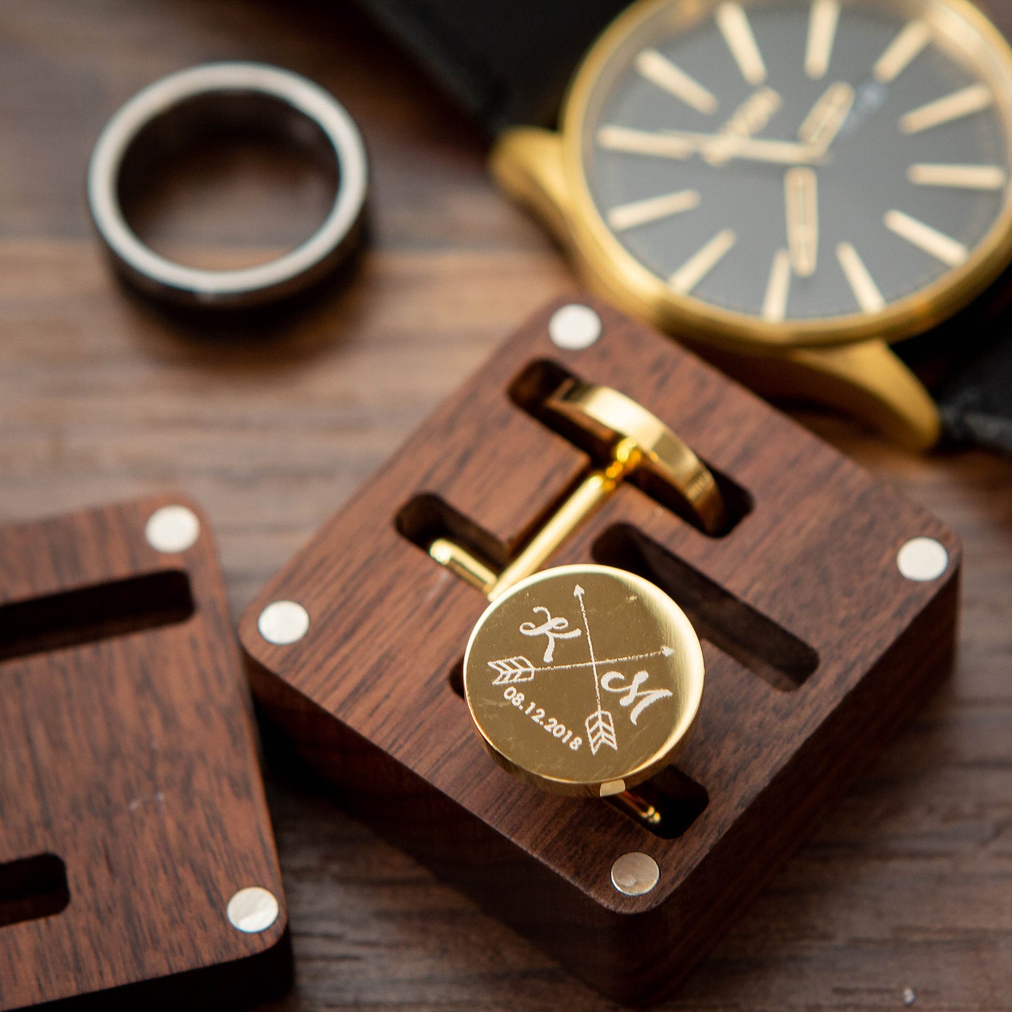 Metal Cufflinks - Optional Square Gift Box Wedding Day Cuff links Groom Dad Groomsmen Best Man Father of the Bride Honeymoon Wedding Gift