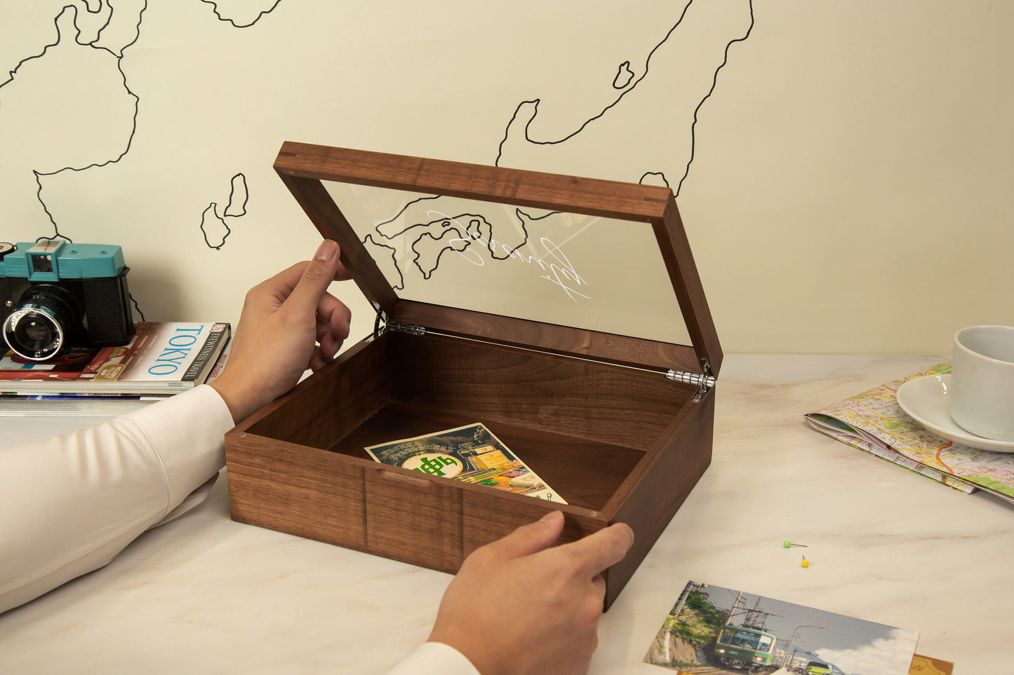 8x10 Shadow Box with Glass Lid (Design 6) - Custom Personalized Box for Dried Wedding Flower Bouquet Display Case Frame Tickets Keepsake