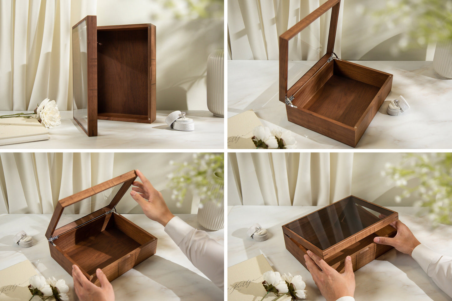 8x10 Shadow Box with Glass Lid (Design 6) - Custom Personalized Box for Dried Wedding Flower Bouquet Display Case Frame Tickets Keepsake