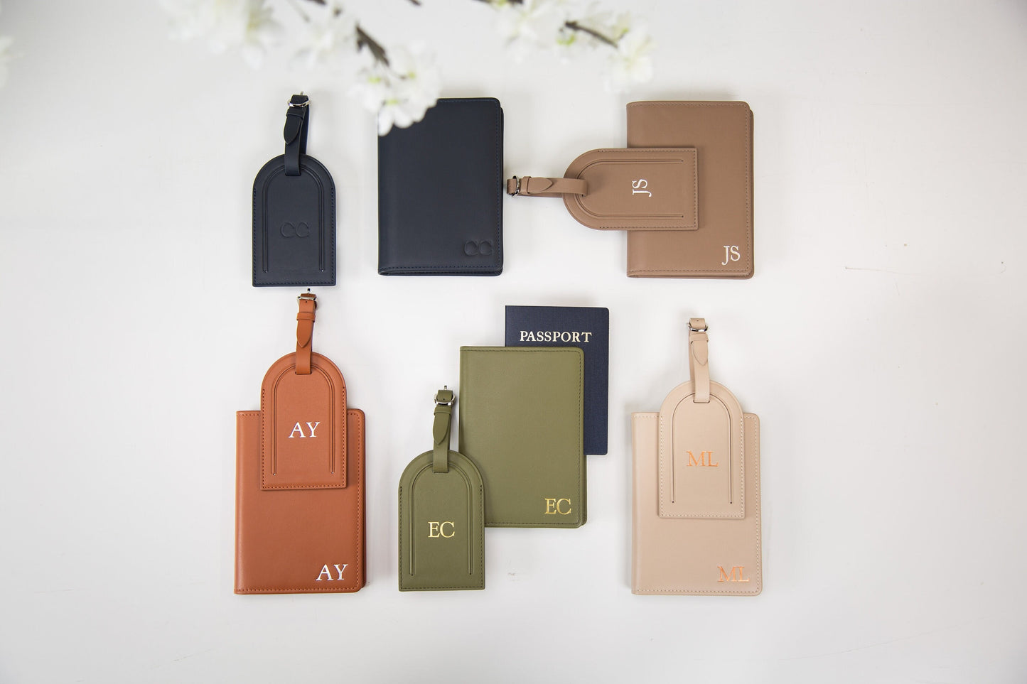 Embossed Leather Passport Holder & Embossed Luggage Tag (SET) - Travel Card Wallet Wedding Anniversary Flight Attendant Pilot Traveler Gift