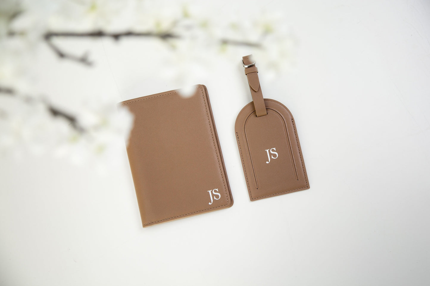Embossed Leather Passport Holder & Embossed Luggage Tag (SET) - Travel Card Wallet Wedding Anniversary Flight Attendant Pilot Traveler Gift