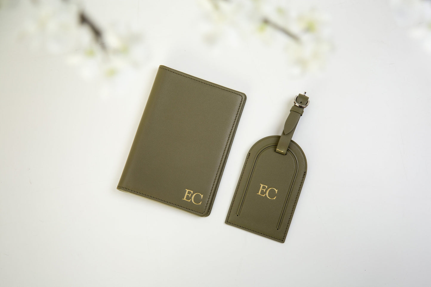 Embossed Leather Passport Holder & Embossed Luggage Tag (SET) - Travel Card Wallet Wedding Anniversary Flight Attendant Pilot Traveler Gift