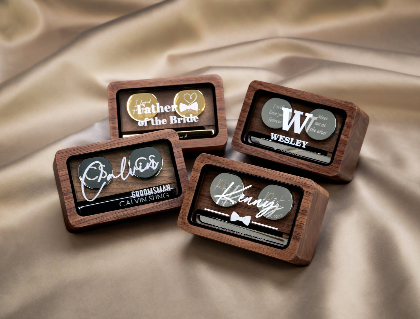 Metal Cufflinks, Tie Clip & Rec Gift Box w Glass Lid - Wedding Day Cuff links Gift for Groom Fiancé Husband, Groomsmen Best Man Favors