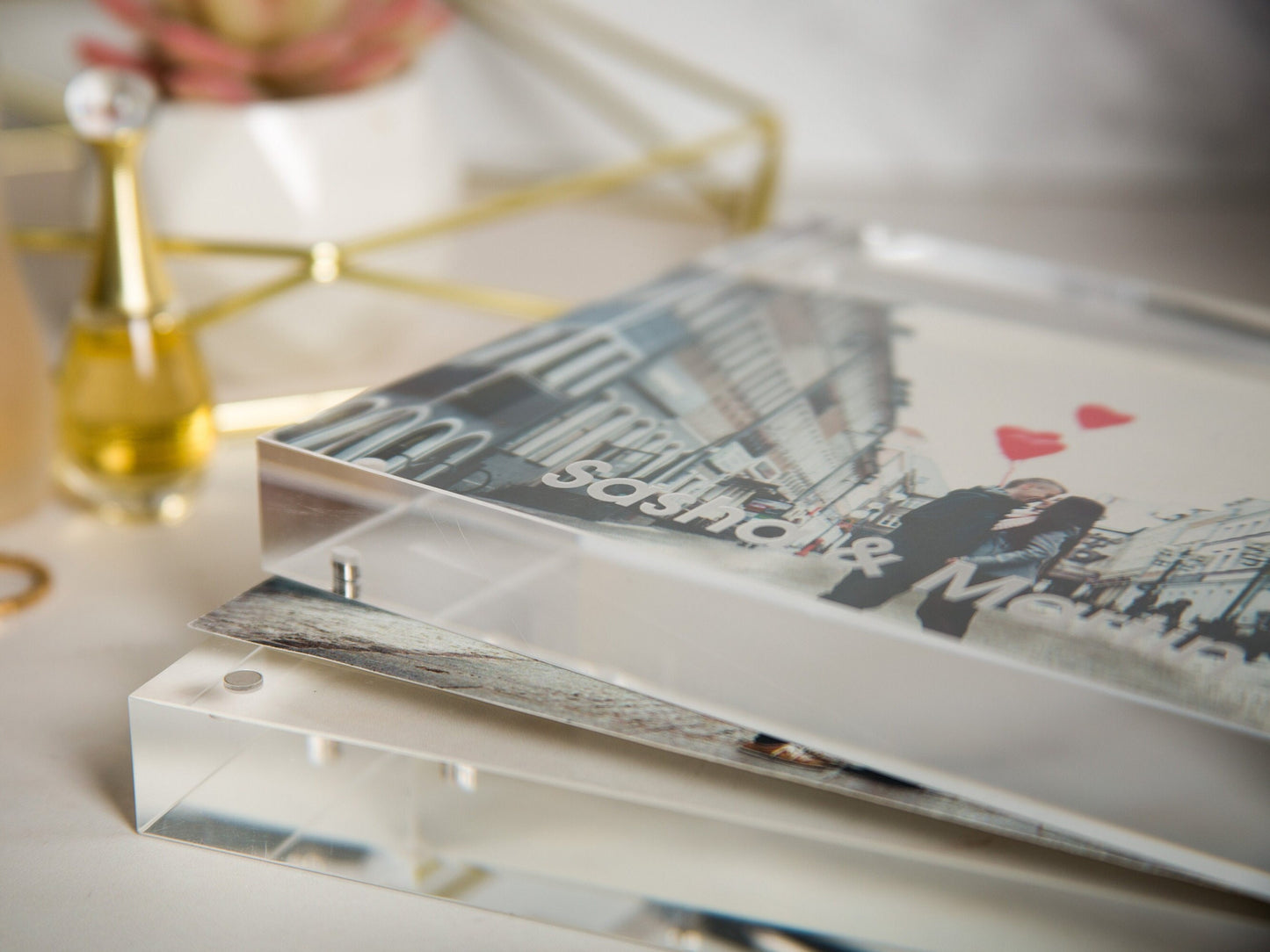 Engraved Acrylic Photo Block - Floating Picture Frame, Unique Birthday Gifts, Personalized Anniversary Wedding Gifts for New Parents Couples
