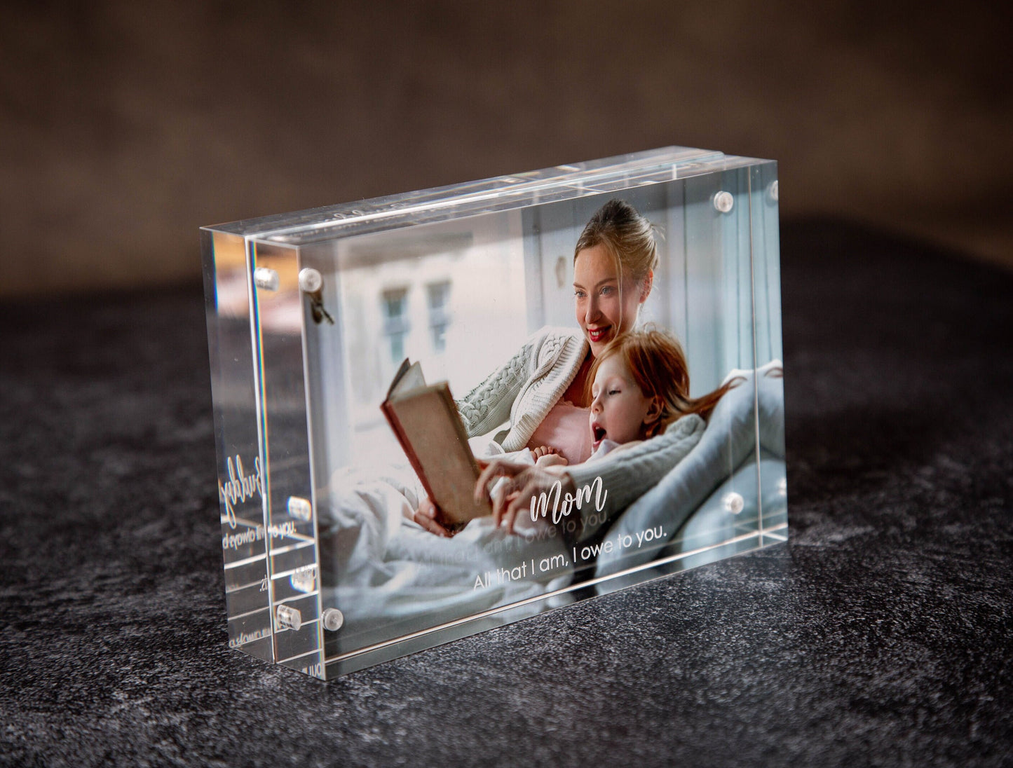 Engraved Acrylic Photo Block - Floating Picture Frame, Unique Birthday Gifts, Personalized Anniversary Wedding Gifts for New Parents Couples