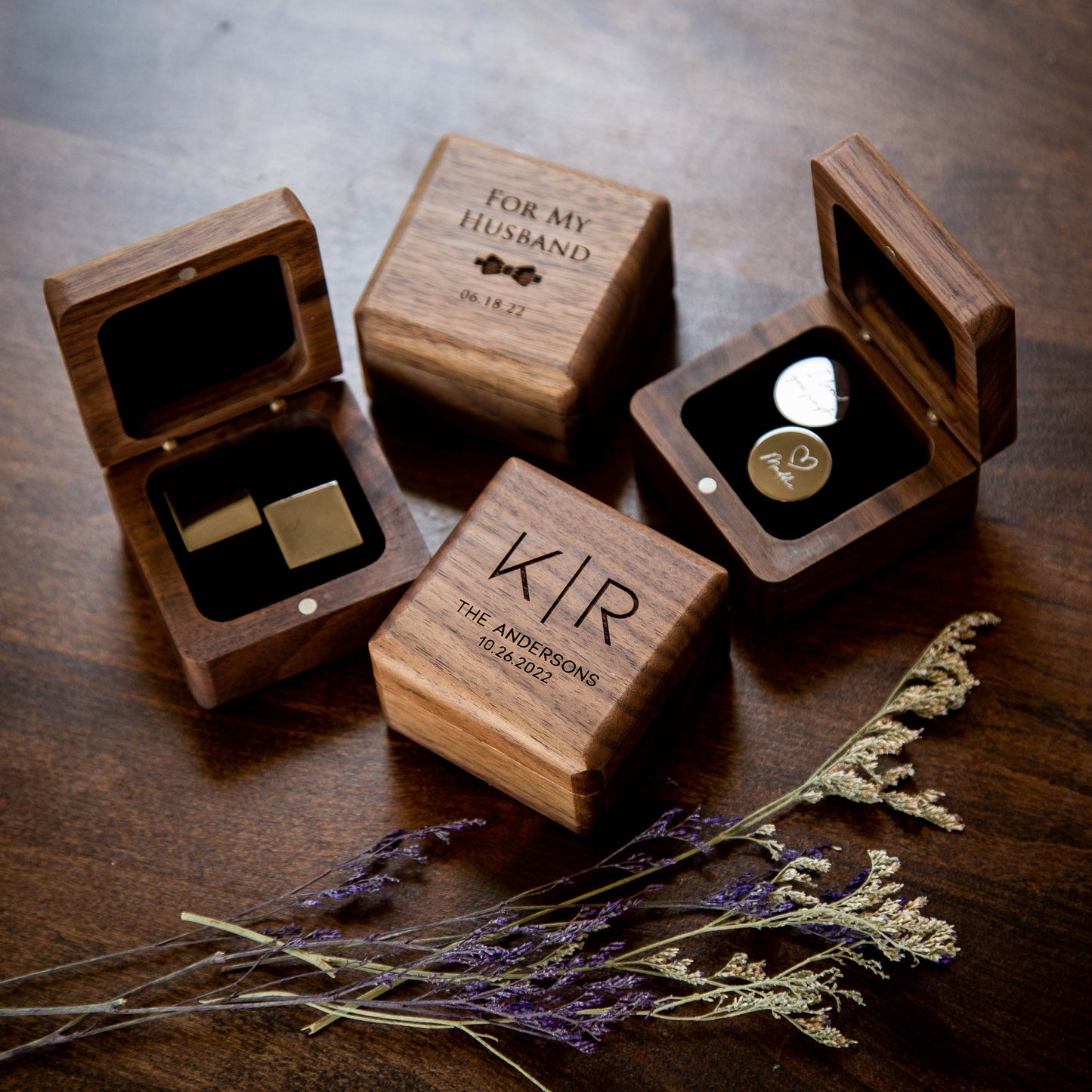 Metal Cufflinks - with Premium Box - Custom Engraved Wooden Cuff links Box, Gift for Husband Dad Father of the Bride Groom Best Man