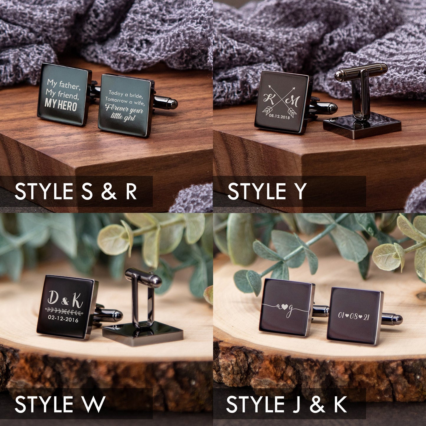 Metal Cufflinks - with Premium Box - Custom Engraved Wooden Cuff links Box, Gift for Husband Dad Father of the Bride Groom Best Man