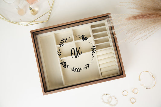 Large Women's Jewelry Box (Design 2) - Jewelry Organizer with Monogram Initial Floral Design, Unique Custom Gift for Women Mom Daughter Wife