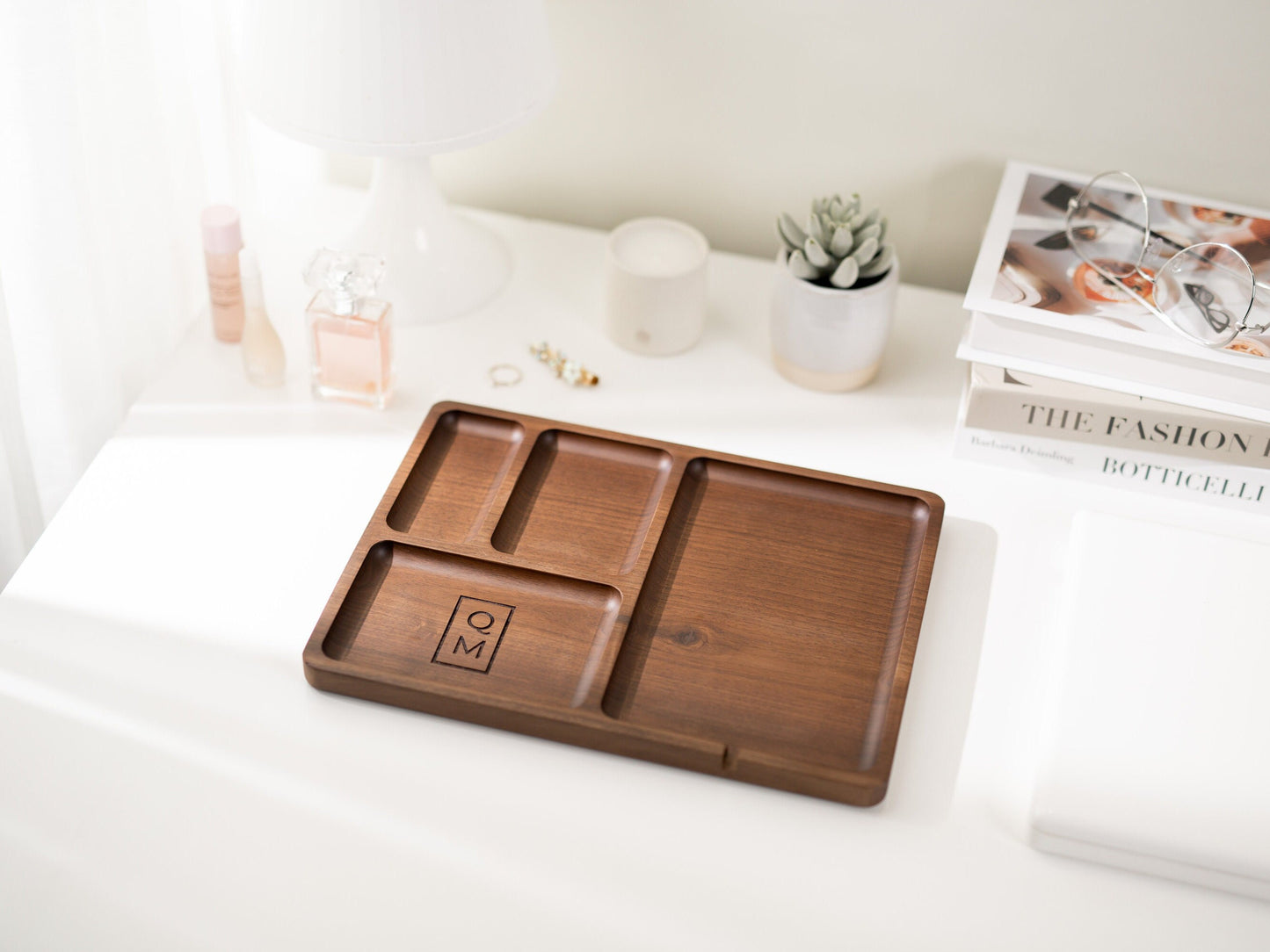 Rectangle Organizer Catchall D2 - 8.5x11.5" Large Wood Engraved Tray, Home Work Office Table Charger Station, Back to School, Teacher Gift