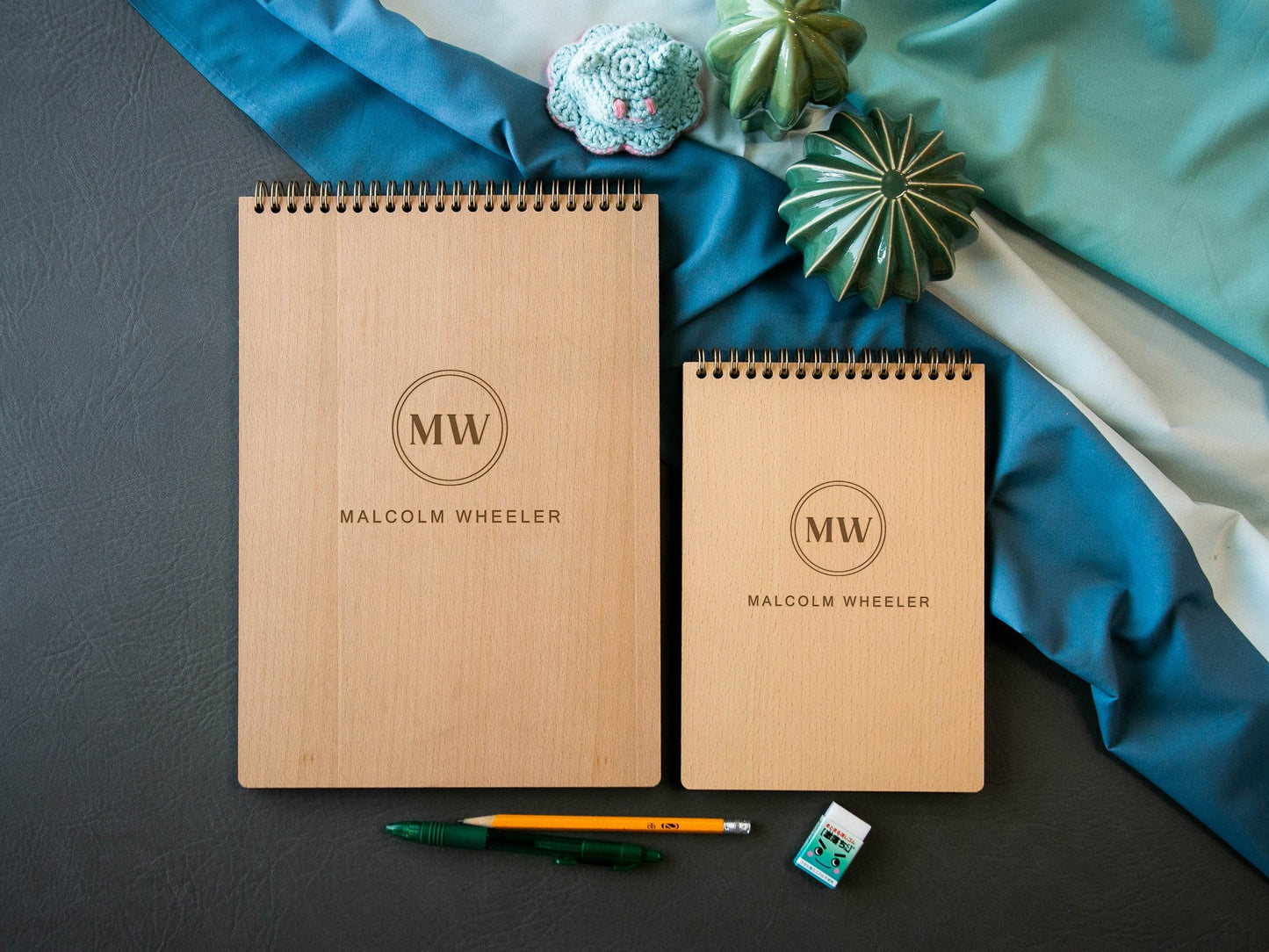 Engraved Spiral Wood Notebook (Design D) - Wooden Drawing Notepad for Brainstorming, Artist Sketch Pad Spiral Gift for Student Architect