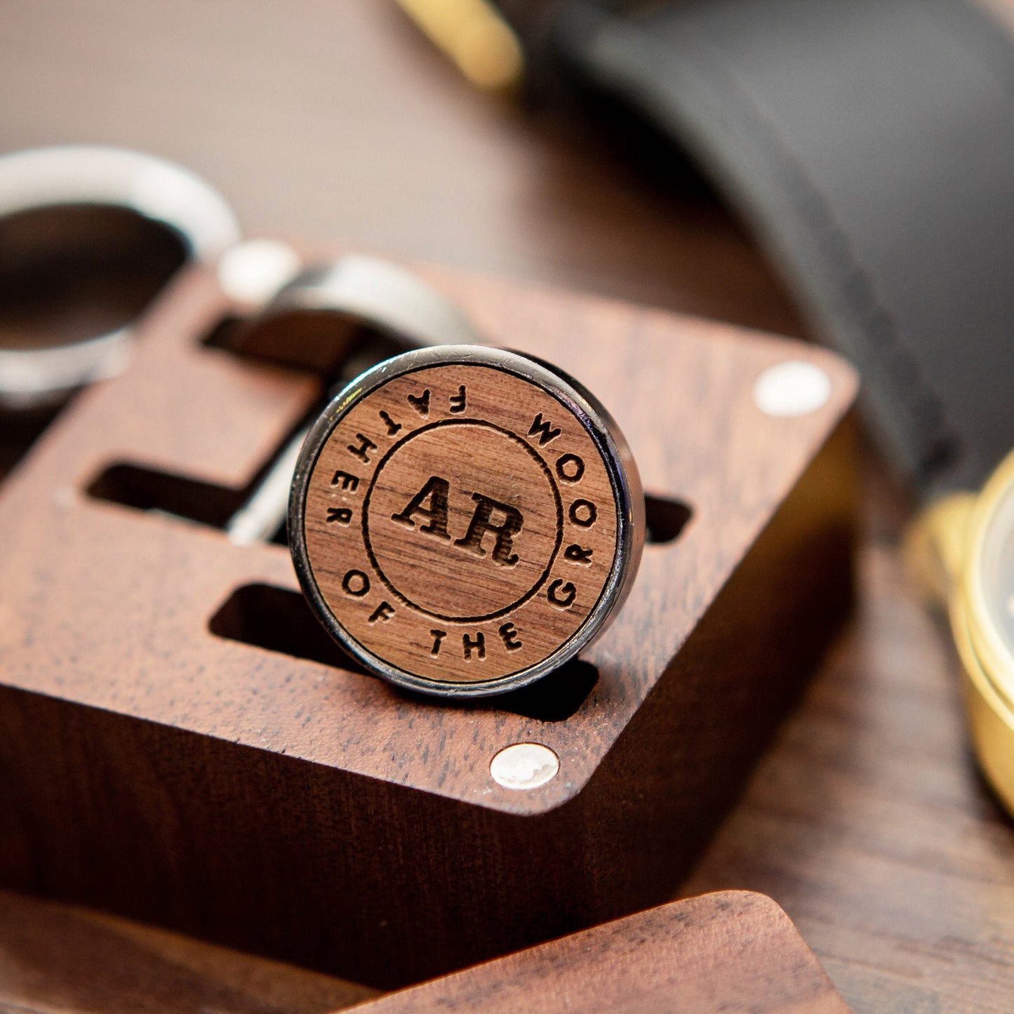 Wood Cufflinks - Father of the Bride or Father of the Groom Wedding Day Cufflinks, Personalized Gift for Groomsmen Best Man Father in Law