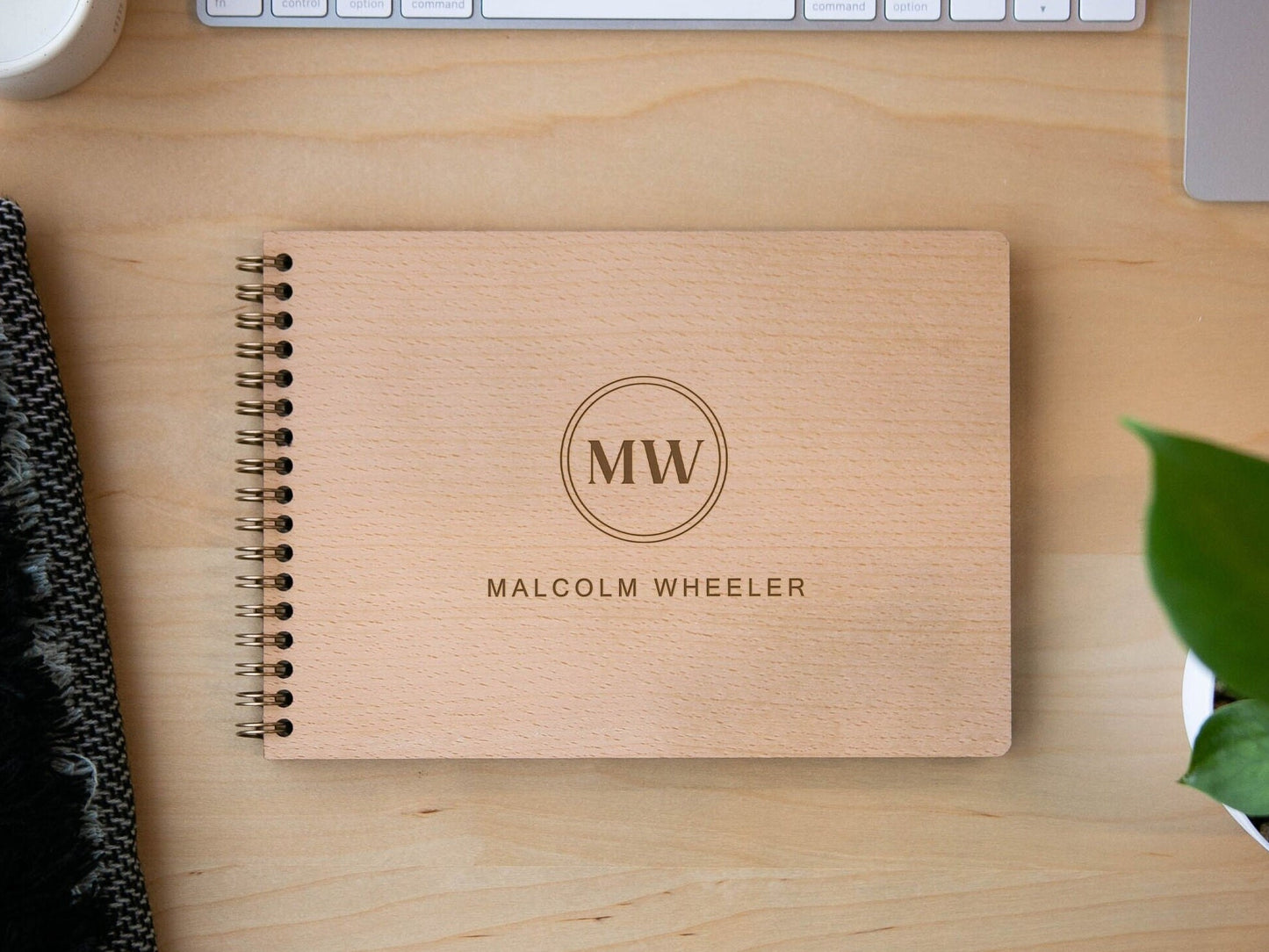 Engraved Spiral Wood Notebook (Design D) - Wooden Drawing Notepad for Brainstorming, Artist Sketch Pad Spiral Gift for Student Architect