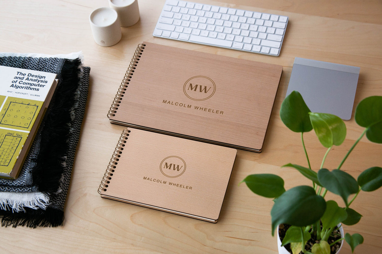 Engraved Spiral Wood Notebook (Design D) - Wooden Drawing Notepad for Brainstorming, Artist Sketch Pad Spiral Gift for Student Architect