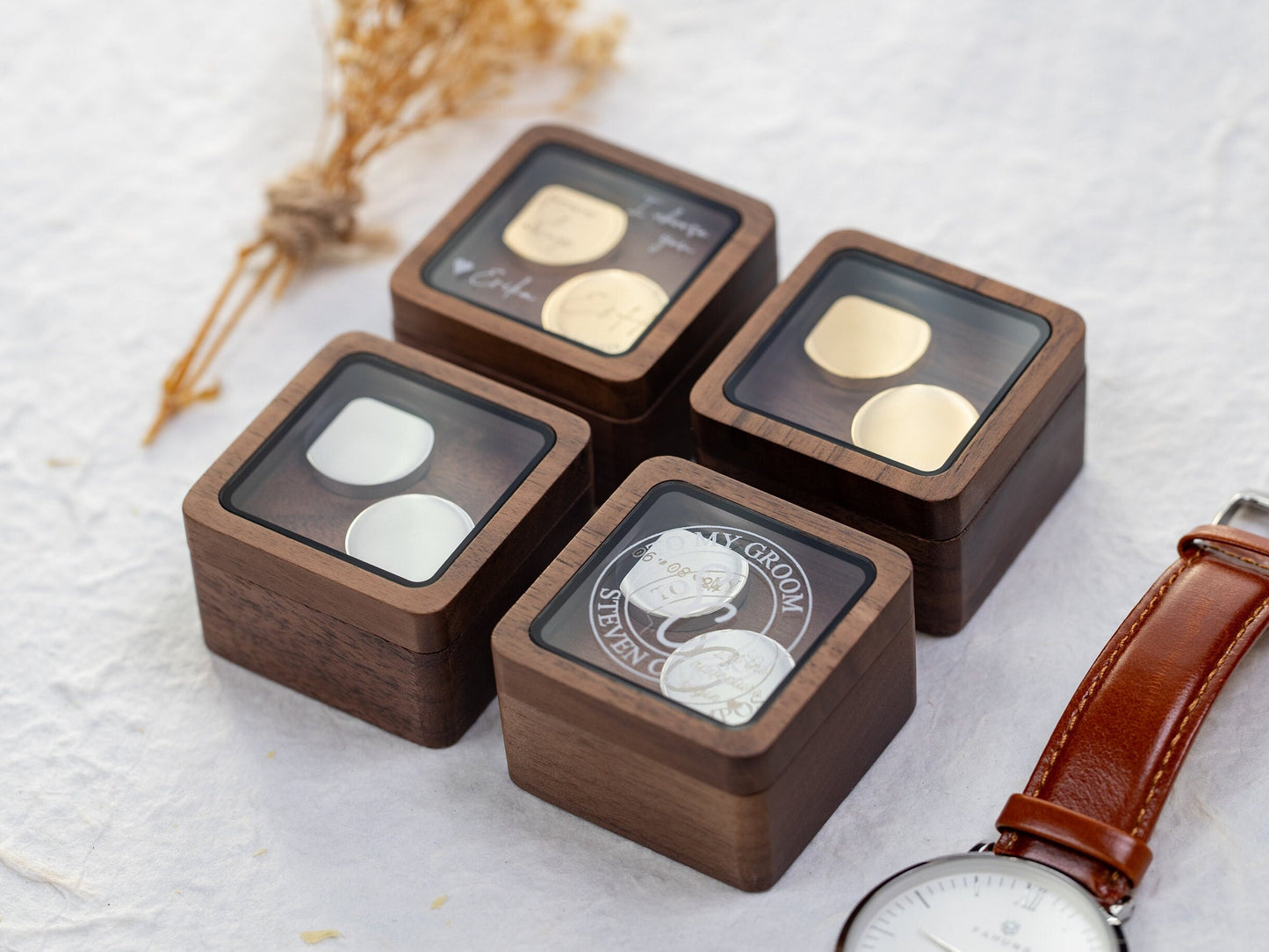 Square Cufflinks Box w/ Glass Lid Only ( Cufflinks NOT included ) - Wedding Day Cuff links Gift Husband Dad Groomsmen Father of Bride Groom