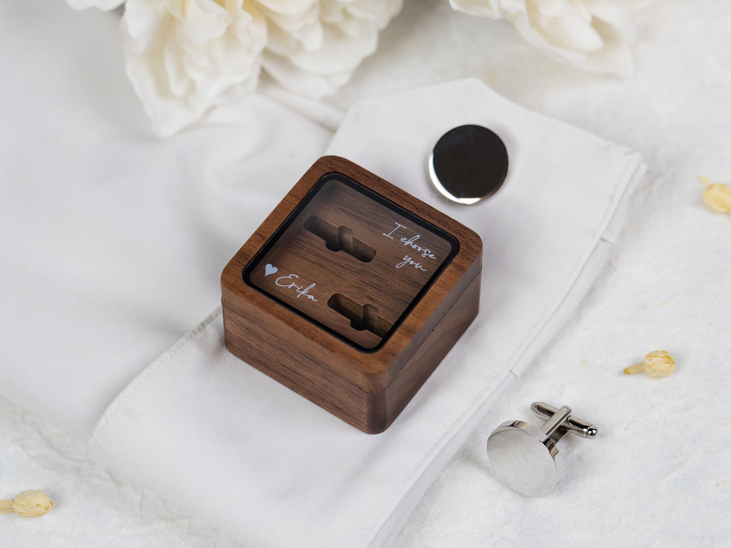 Square Cufflinks Box w/ Glass Lid Only ( Cufflinks NOT included ) - Wedding Day Cuff links Gift Husband Dad Groomsmen Father of Bride Groom