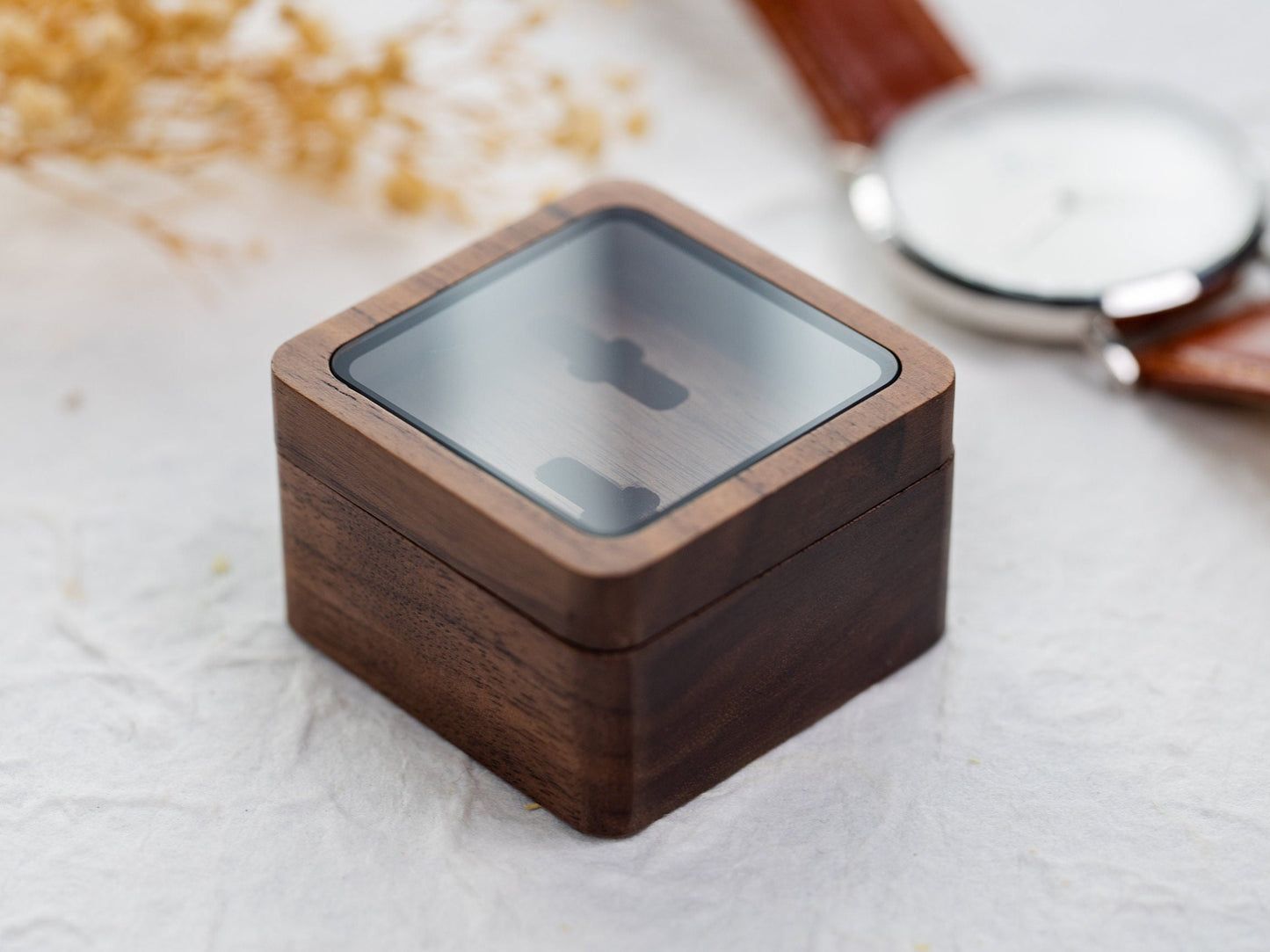 Square Cufflinks Box w/ Glass Lid Only ( Cufflinks NOT included ) - Wedding Day Cuff links Gift Husband Dad Groomsmen Father of Bride Groom