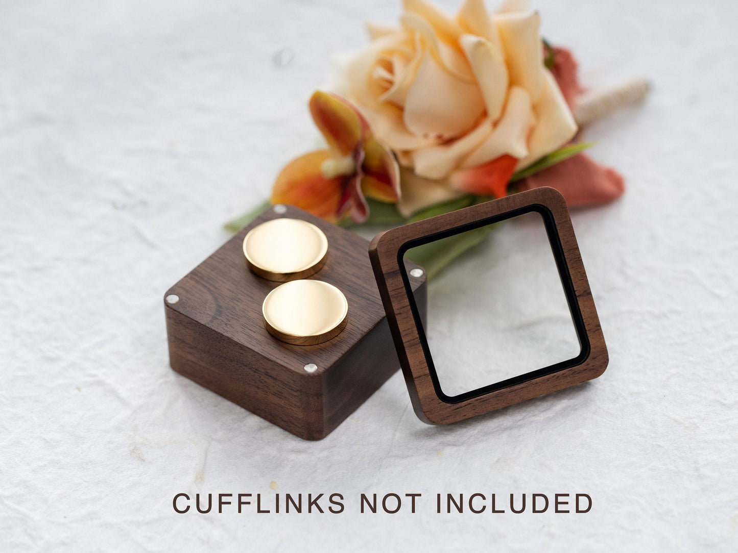 Square Cufflinks Box w/ Glass Lid Only ( Cufflinks NOT included ) - Wedding Day Cuff links Gift Husband Dad Groomsmen Father of Bride Groom
