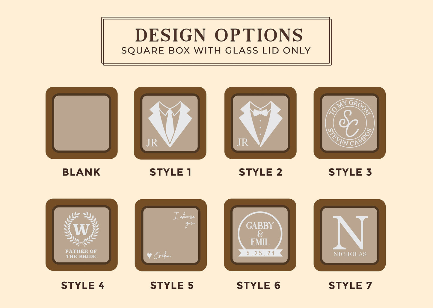 Square Cufflinks Box w/ Glass Lid Only ( Cufflinks NOT included ) - Wedding Day Cuff links Gift Husband Dad Groomsmen Father of Bride Groom