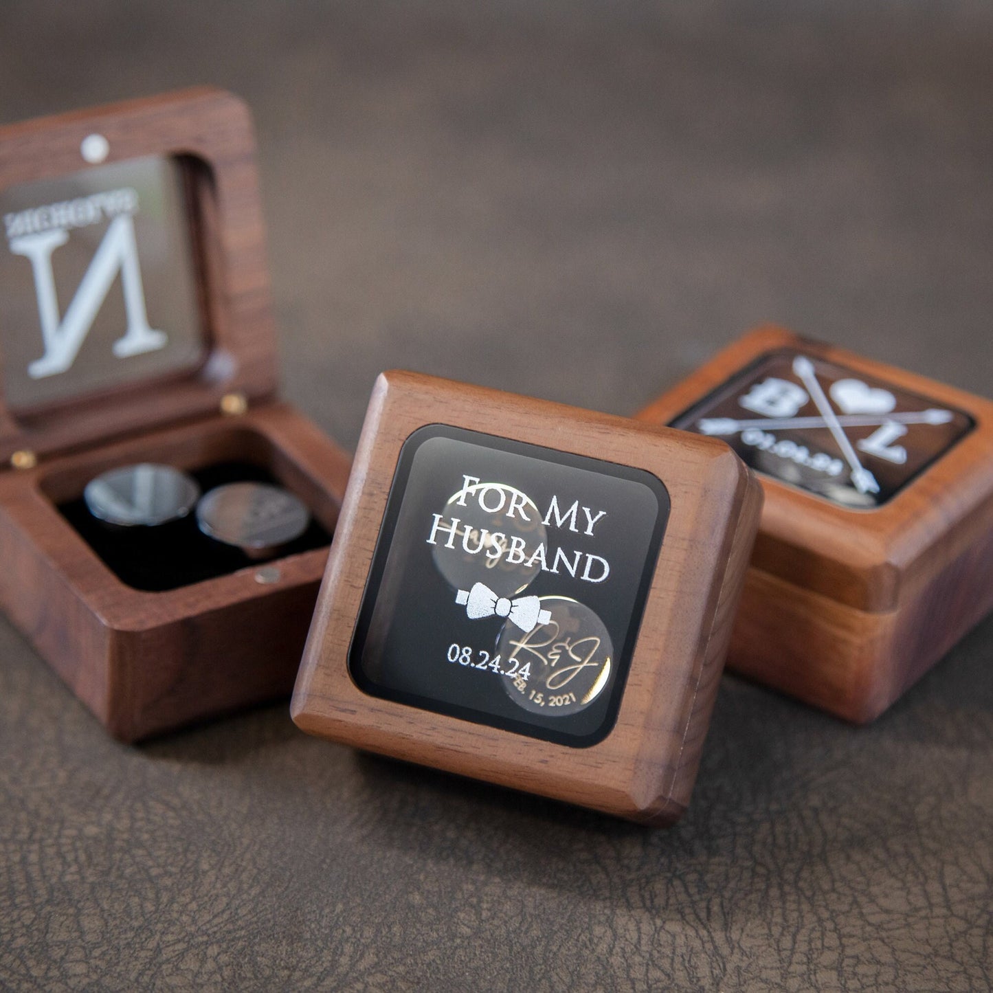 Cufflinks w/ Premium Cufflinks Box w/ Glass Lid - Custom Wooden Cufflinks Box, Anniversary Honeymoon Wedding Gift, To My Husband Groom Son