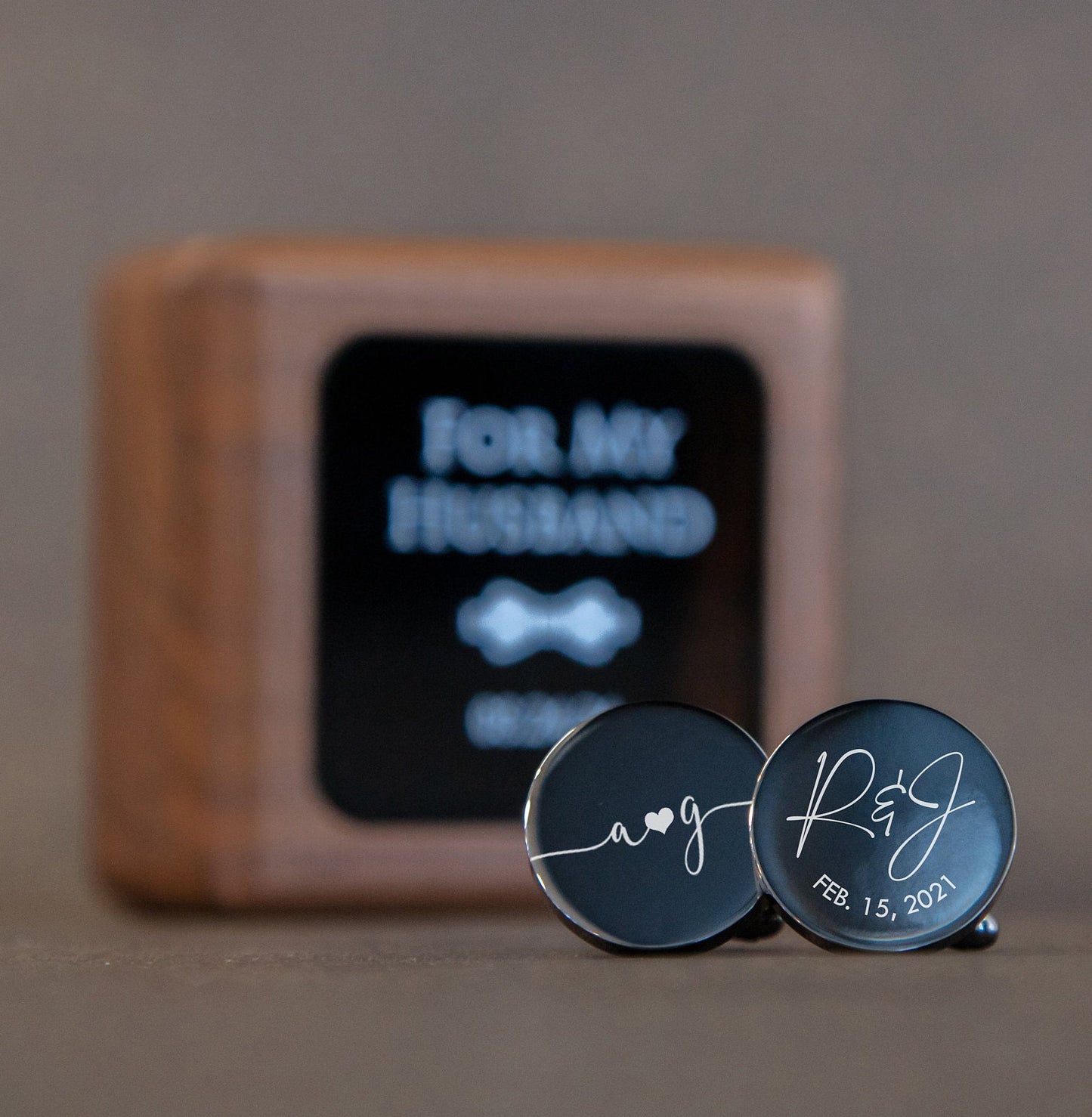 Cufflinks w/ Premium Cufflinks Box w/ Glass Lid - Custom Wooden Cufflinks Box, Anniversary Honeymoon Wedding Gift, To My Husband Groom Son