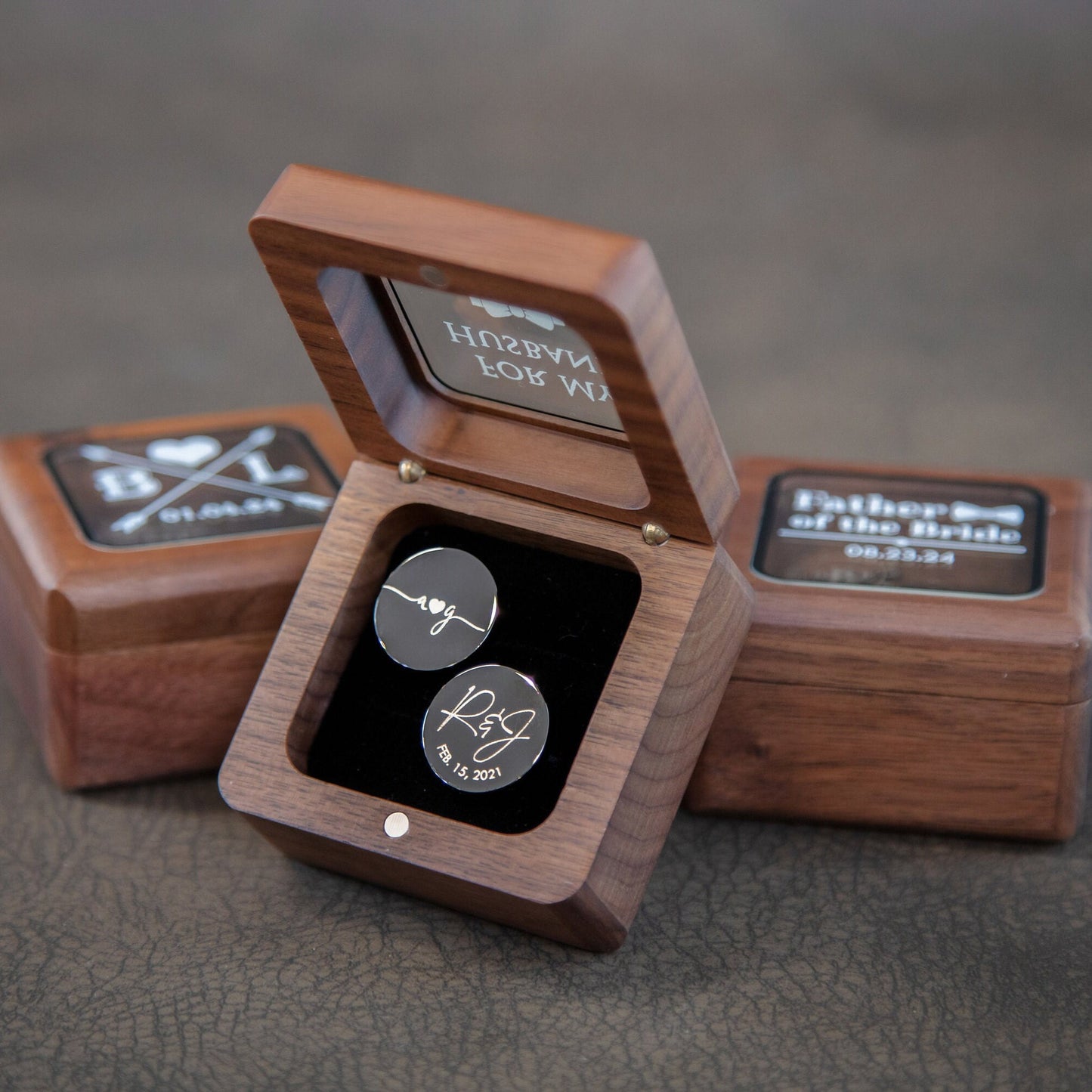 Cufflinks w/ Premium Cufflinks Box w/ Glass Lid - Custom Wooden Cufflinks Box, Anniversary Honeymoon Wedding Gift, To My Husband Groom Son