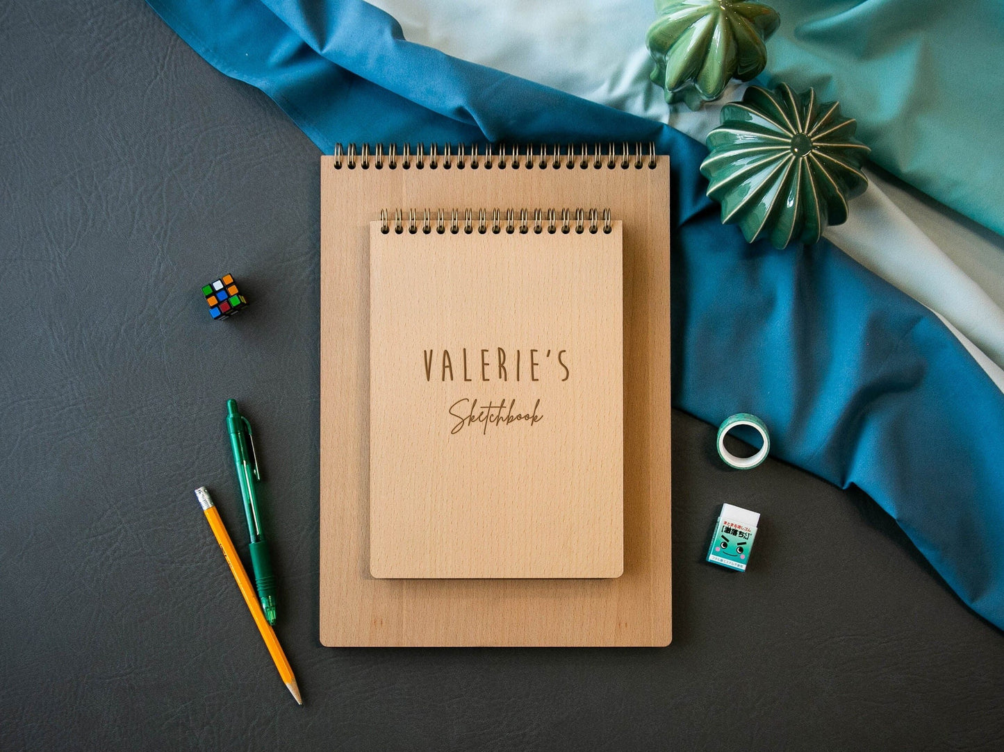 Engraved Sketchbook - Custom Wood Spiral Notepad Simple Hardcover Writing Drawing Children Birthday Interior Graphic Novelist Designer Gift