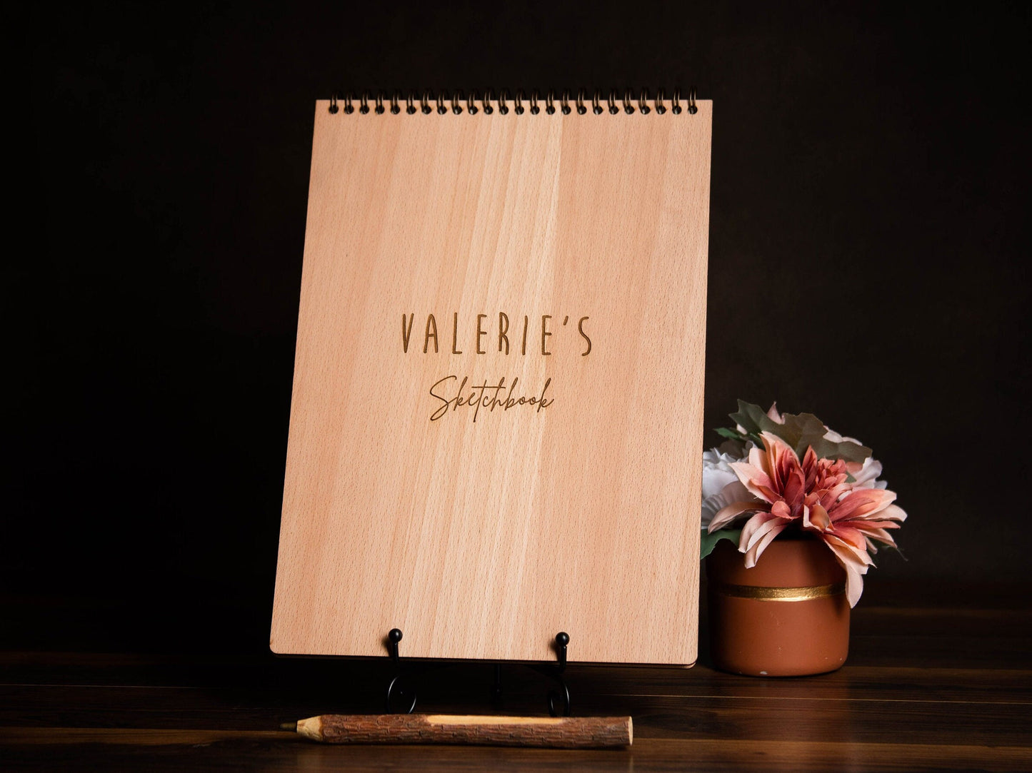 Engraved Sketchbook - Custom Wood Spiral Notepad Simple Hardcover Writing Drawing Children Birthday Interior Graphic Novelist Designer Gift
