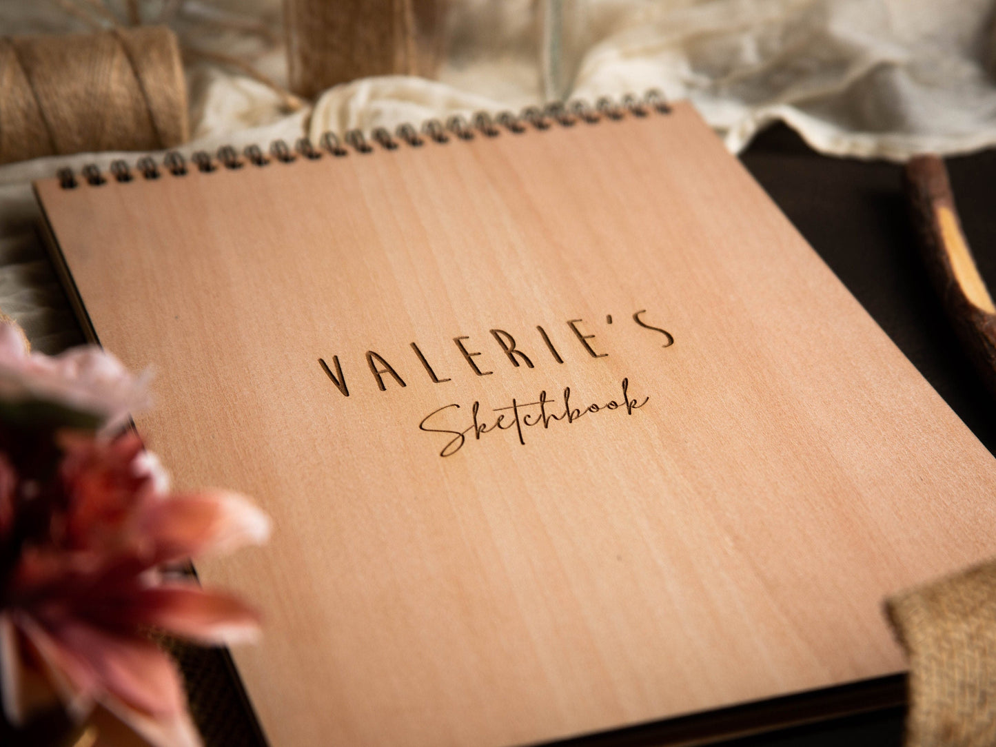 Engraved Sketchbook - Custom Wood Spiral Notepad Simple Hardcover Writing Drawing Children Birthday Interior Graphic Novelist Designer Gift