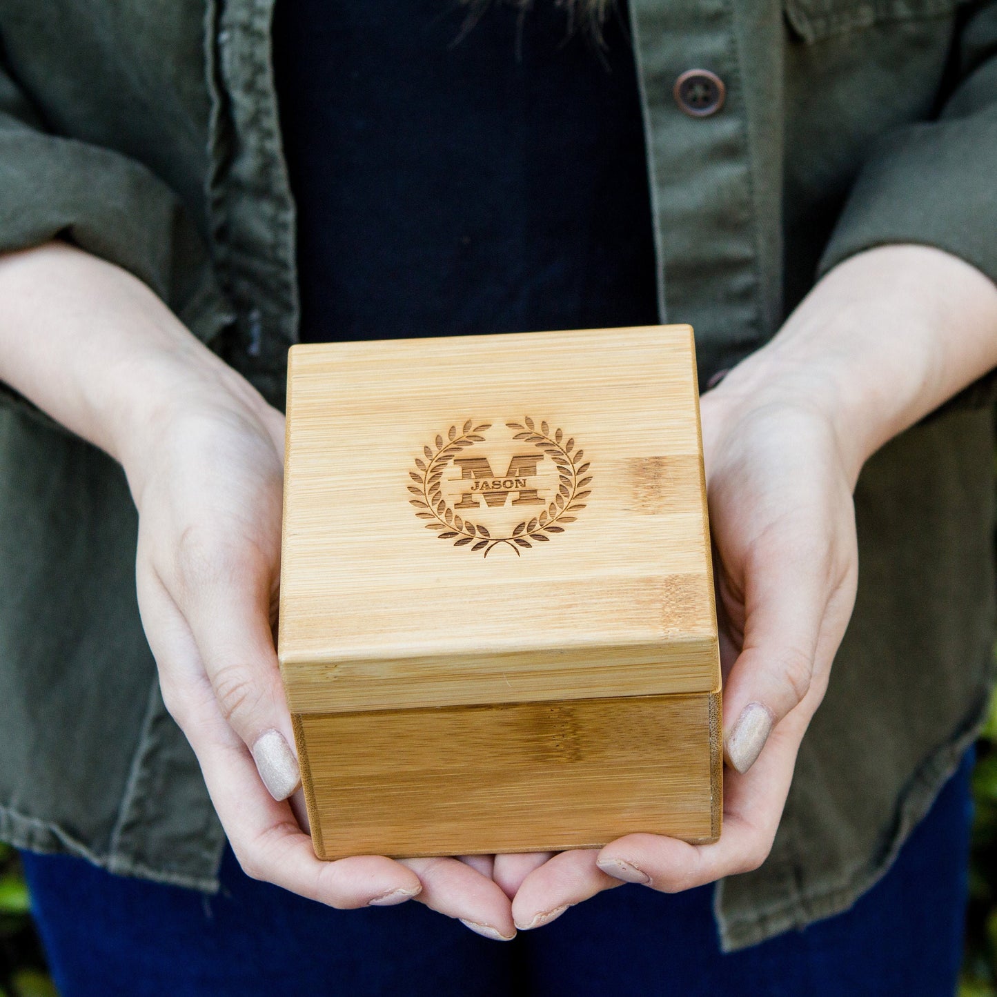 Square Bamboo Gift Box & Pillow Only (Watch NOT Included) - Box for Apple Watch, Wedding Anniversary Gift for Husband, Women's Watch Box