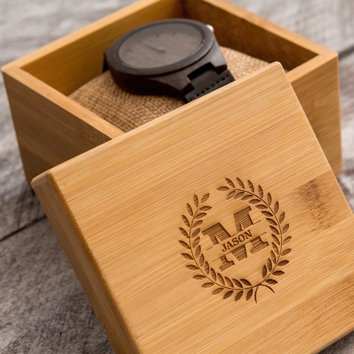 Square Bamboo Gift Box & Pillow Only (Watch NOT Included) - Box for Apple Watch, Wedding Anniversary Gift for Husband, Women's Watch Box
