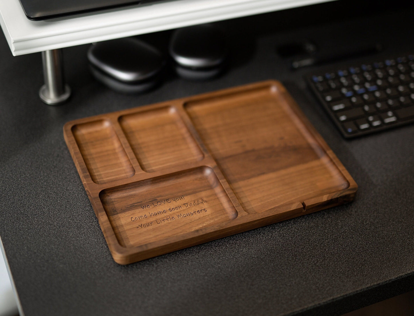 Rectangle Organizer Catchall D3 - 8.5x11.5" Large Wood Engraved Tray, Home Work Office Table Charging Station, Unique Gift for Husband Dad
