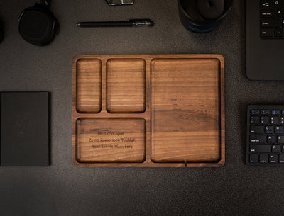 Rectangle Organizer Catchall D3 - 8.5x11.5" Large Wood Engraved Tray, Home Work Office Table Charging Station, Unique Gift for Husband Dad