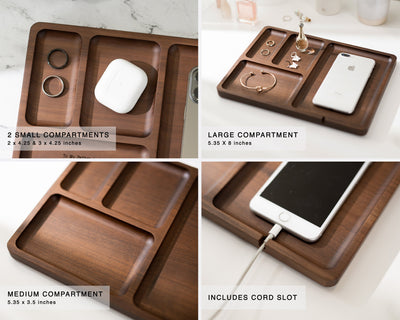 Rectangle Organizer Catchall D3 - 8.5x11.5" Large Wood Engraved Tray, Home Work Office Table Charging Station, Unique Gift for Husband Dad