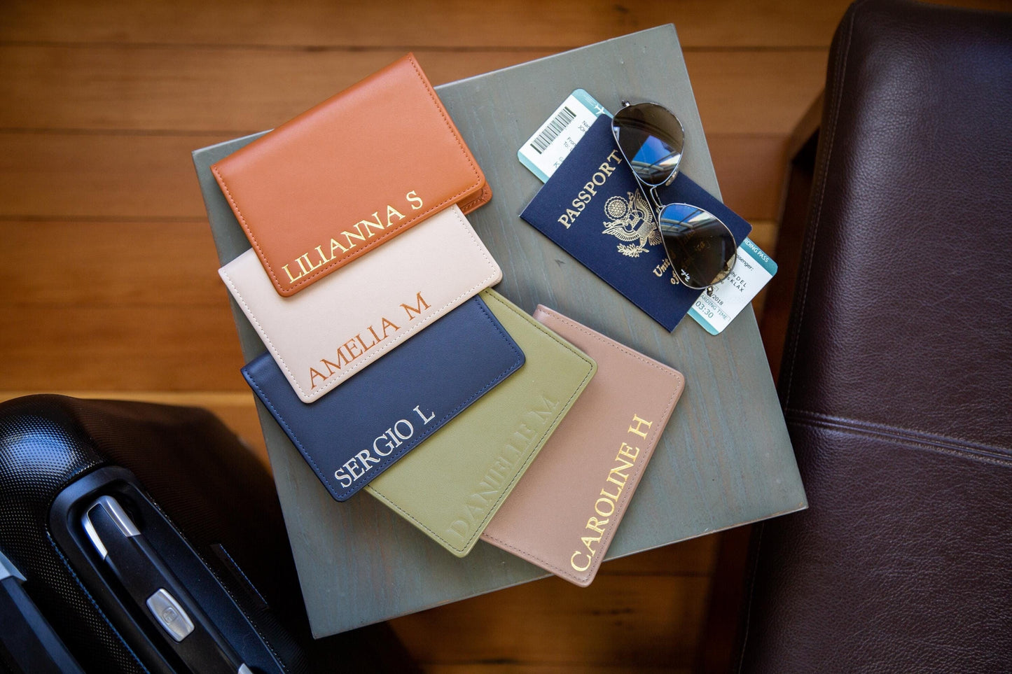 Embossed Leather Passport Holder - Custom Name Travel Wallet, Company Corporate Business Retiree Gifts, Personalized Wedding Travel Gift