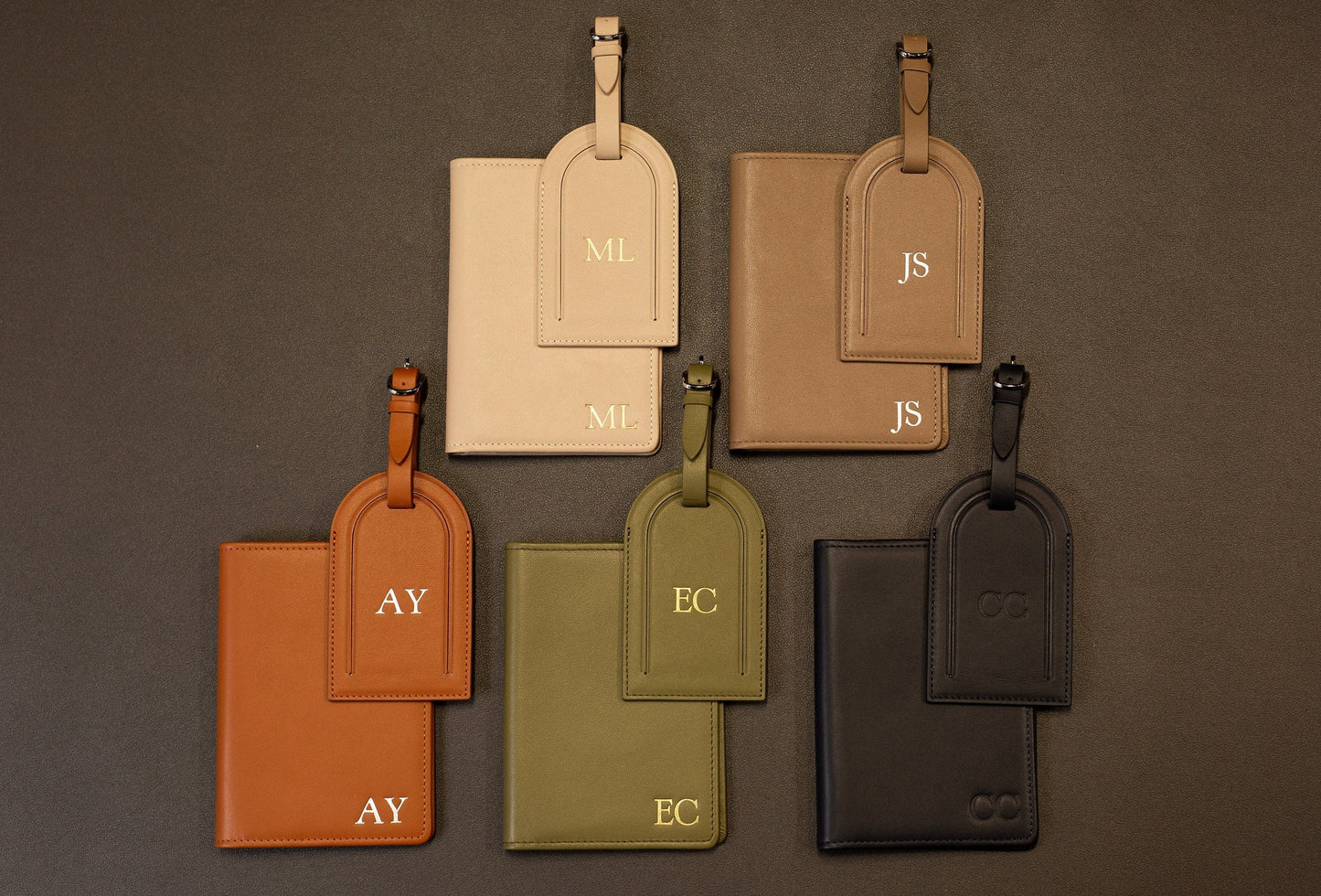 Embossed Leather Passport Holder & Embossed Luggage Tag (SET) - Personalized Travel Card Wallet, 3rd Wedding Anniversary Retirement Gift