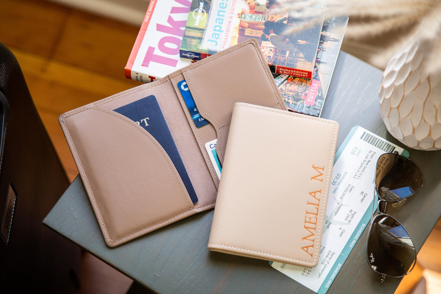 Embossed Leather Passport Holder - Custom Name Travel Wallet, Company Corporate Business Retiree Gifts, Personalized Wedding Travel Gift