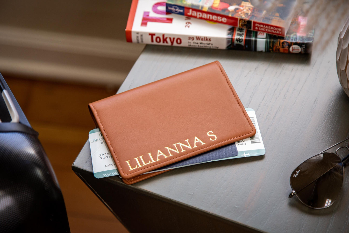 Embossed Leather Passport Holder - Custom Name Travel Wallet, Company Corporate Business Retiree Gifts, Personalized Wedding Travel Gift
