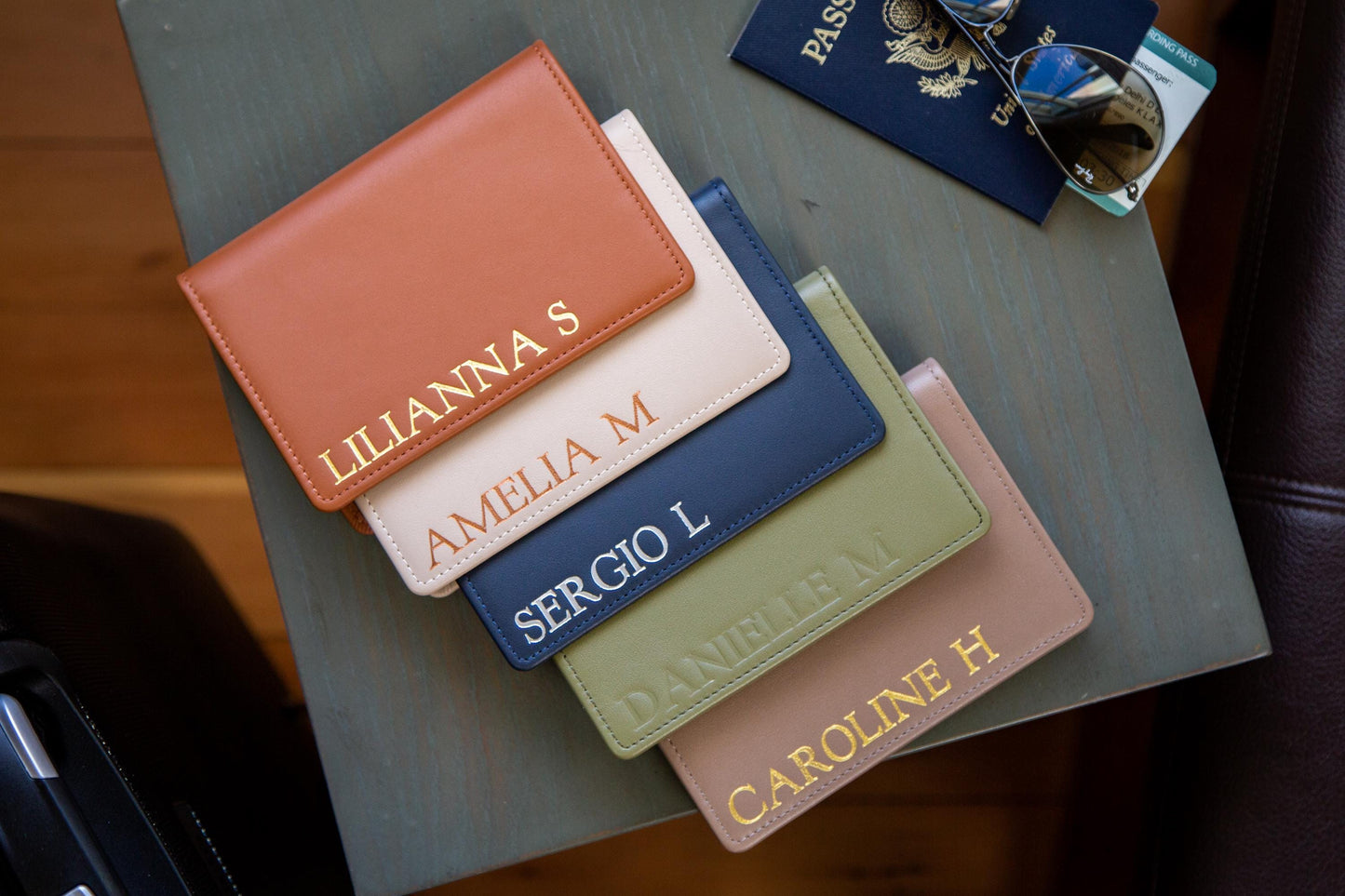 Embossed Leather Passport Holder - Custom Name Travel Wallet, Company Corporate Business Retiree Gifts, Personalized Wedding Travel Gift