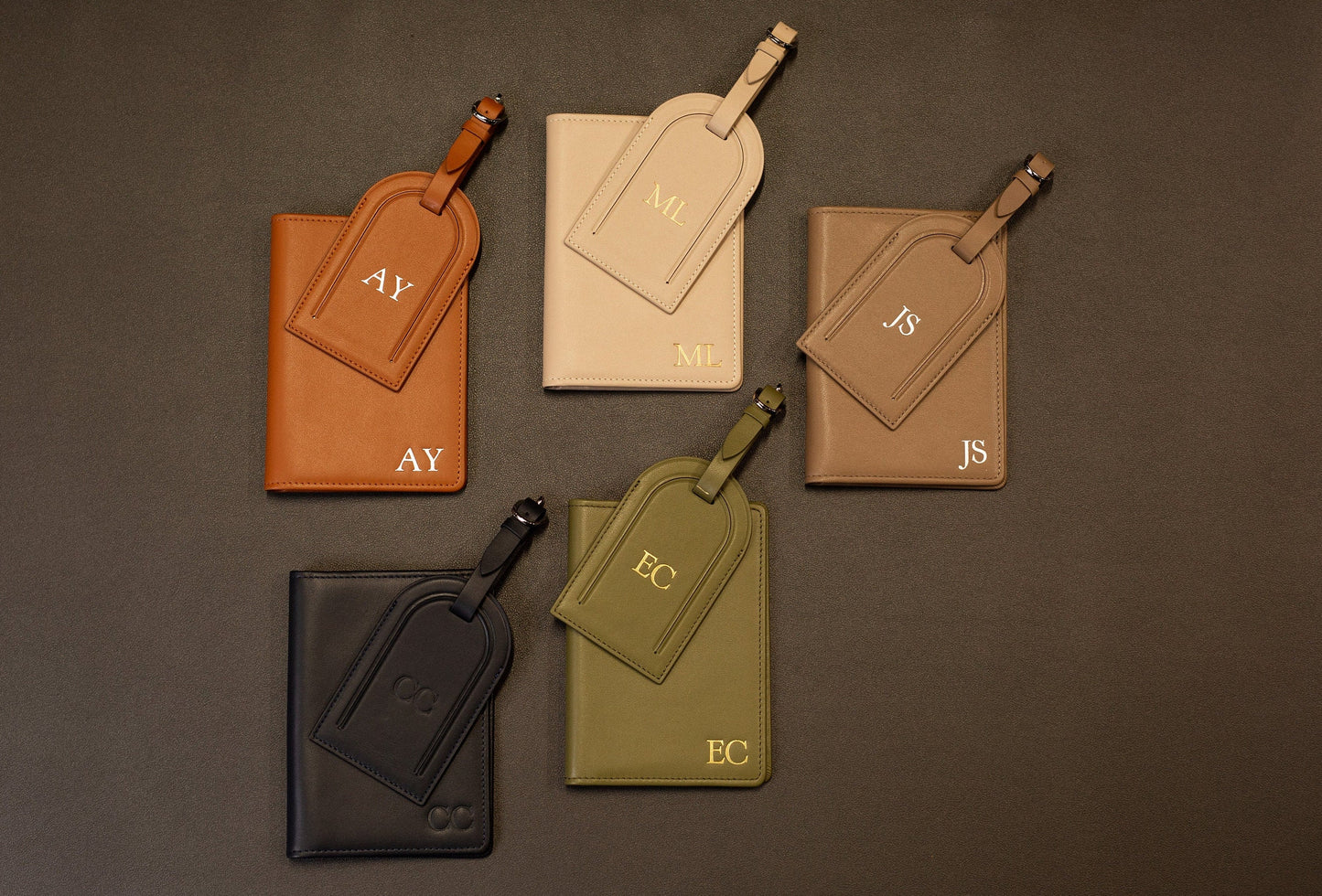 Embossed Leather Passport Holder & Embossed Luggage Tag (SET) - Personalized Travel Card Wallet, 3rd Wedding Anniversary Retirement Gift