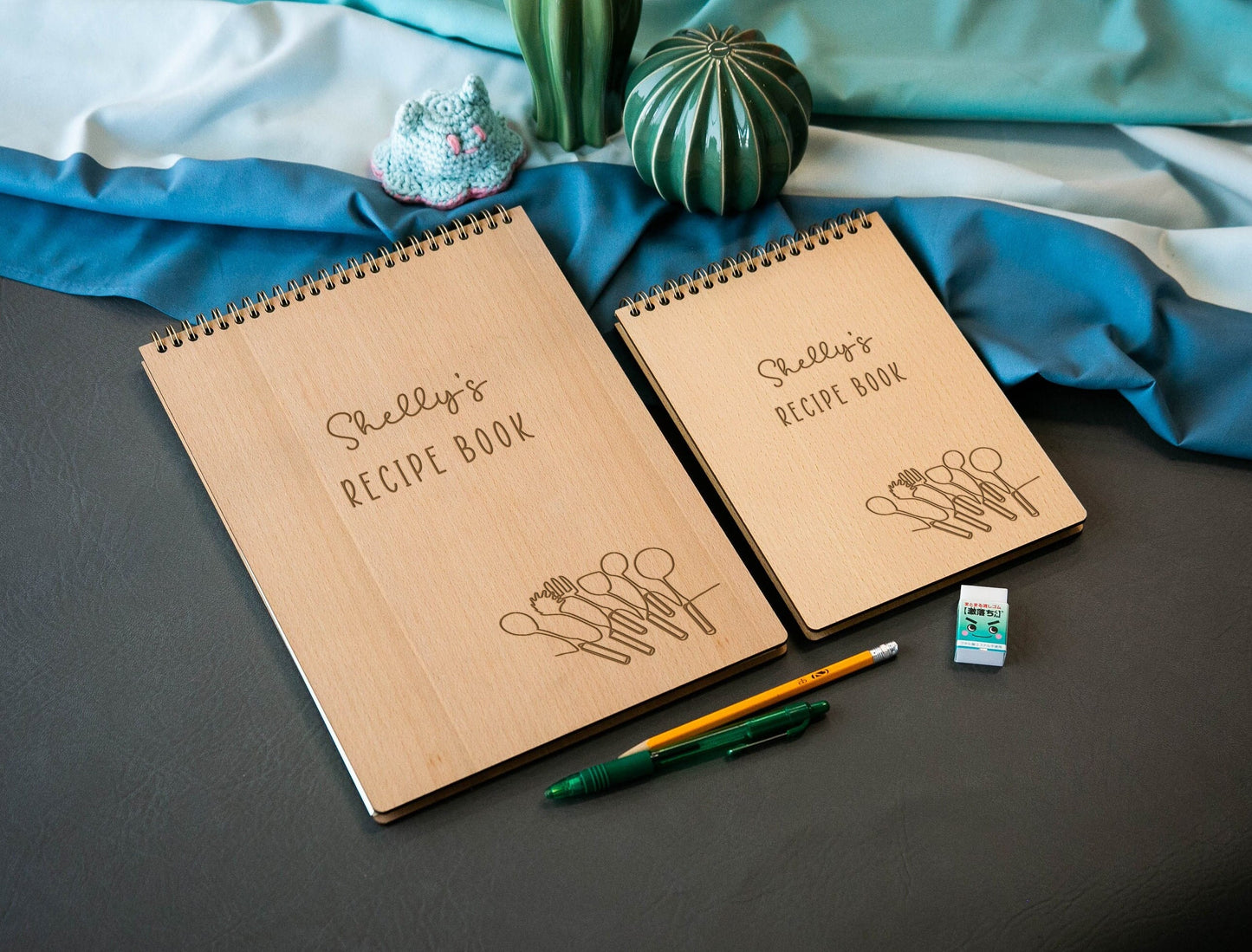 Engraved Spiral Wood Notebook (Design A) - Wooden Recipe Note Book Gift for Mom or Grandma, Chef Cook Recipes, Culinary School Student Gifts