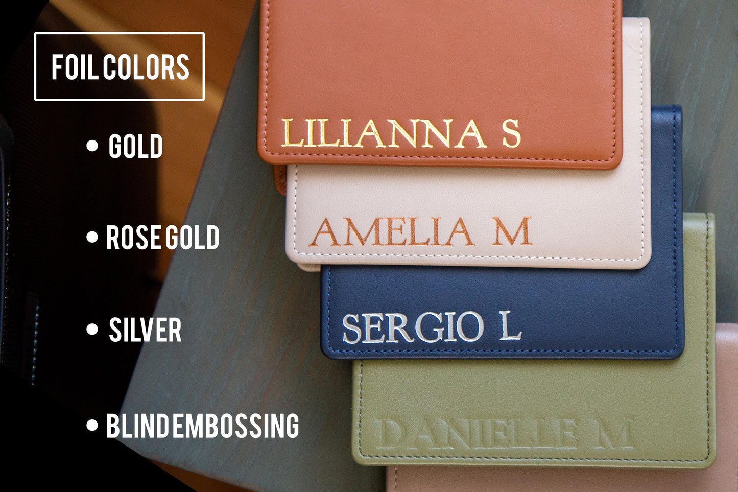Embossed Leather Passport Holder - Custom Name Travel Wallet, Company Corporate Business Retiree Gifts, Personalized Wedding Travel Gift