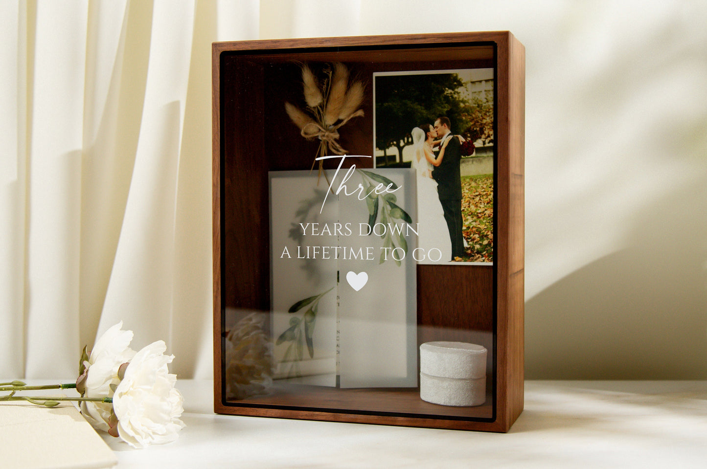 8x10 Shadow Box with Glass Lid (Design 3) - Unique Customized Wedding Anniversary Wood Gift for Husband Wife Wedding Proposal Box Keepsake