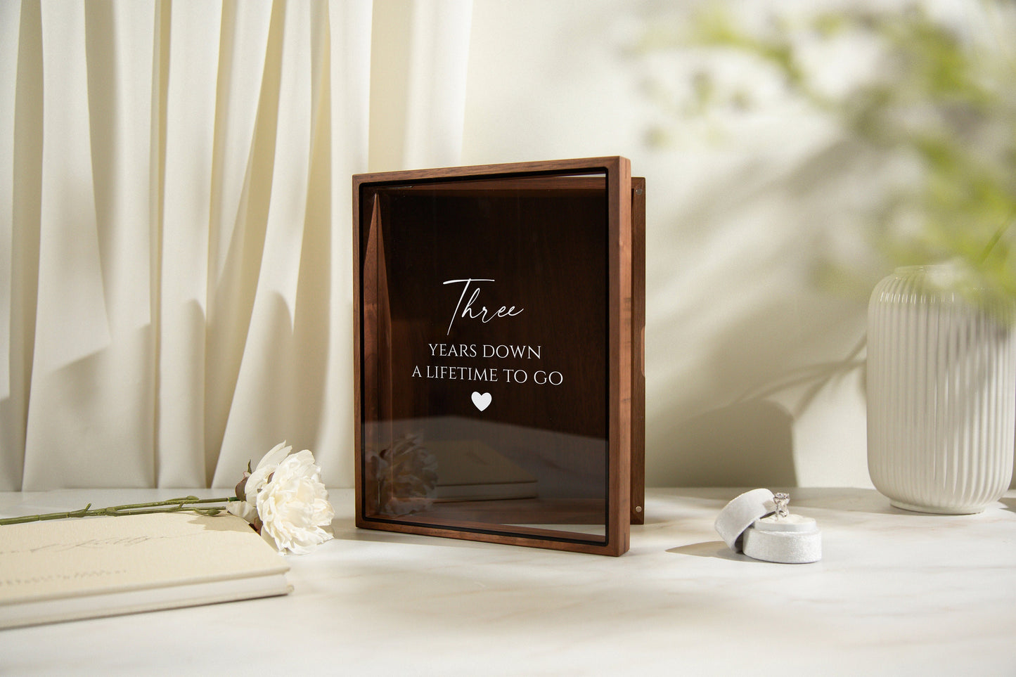 8x10 Shadow Box with Glass Lid (Design 3) - Unique Customized Wedding Anniversary Wood Gift for Husband Wife Wedding Proposal Box Keepsake