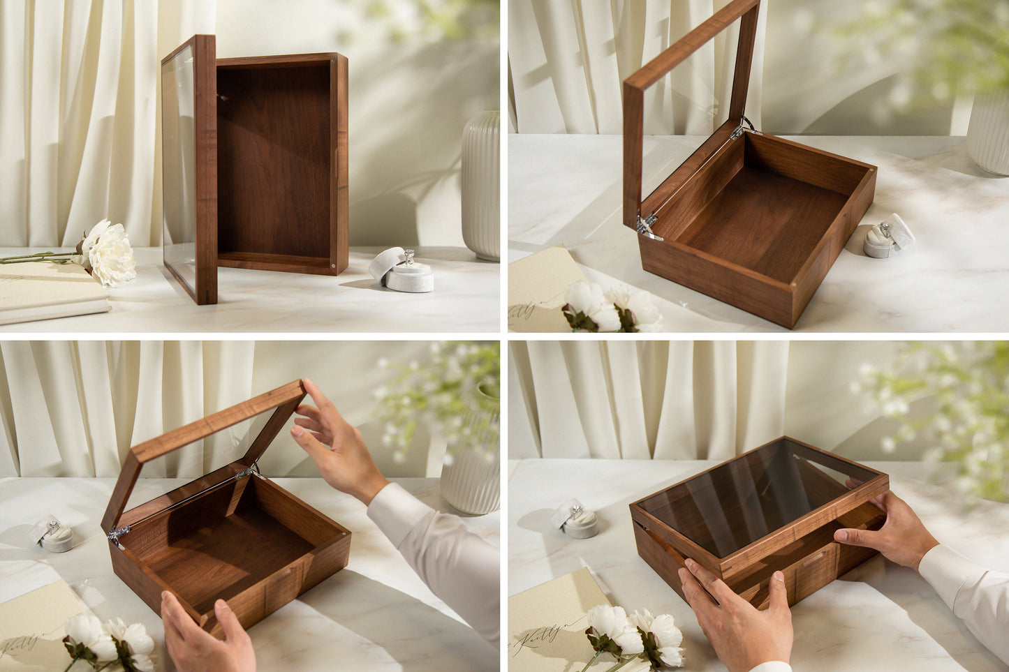 8x10 Shadow Box with Glass Lid (Design 3) - Unique Customized Wedding Anniversary Wood Gift for Husband Wife Wedding Proposal Box Keepsake