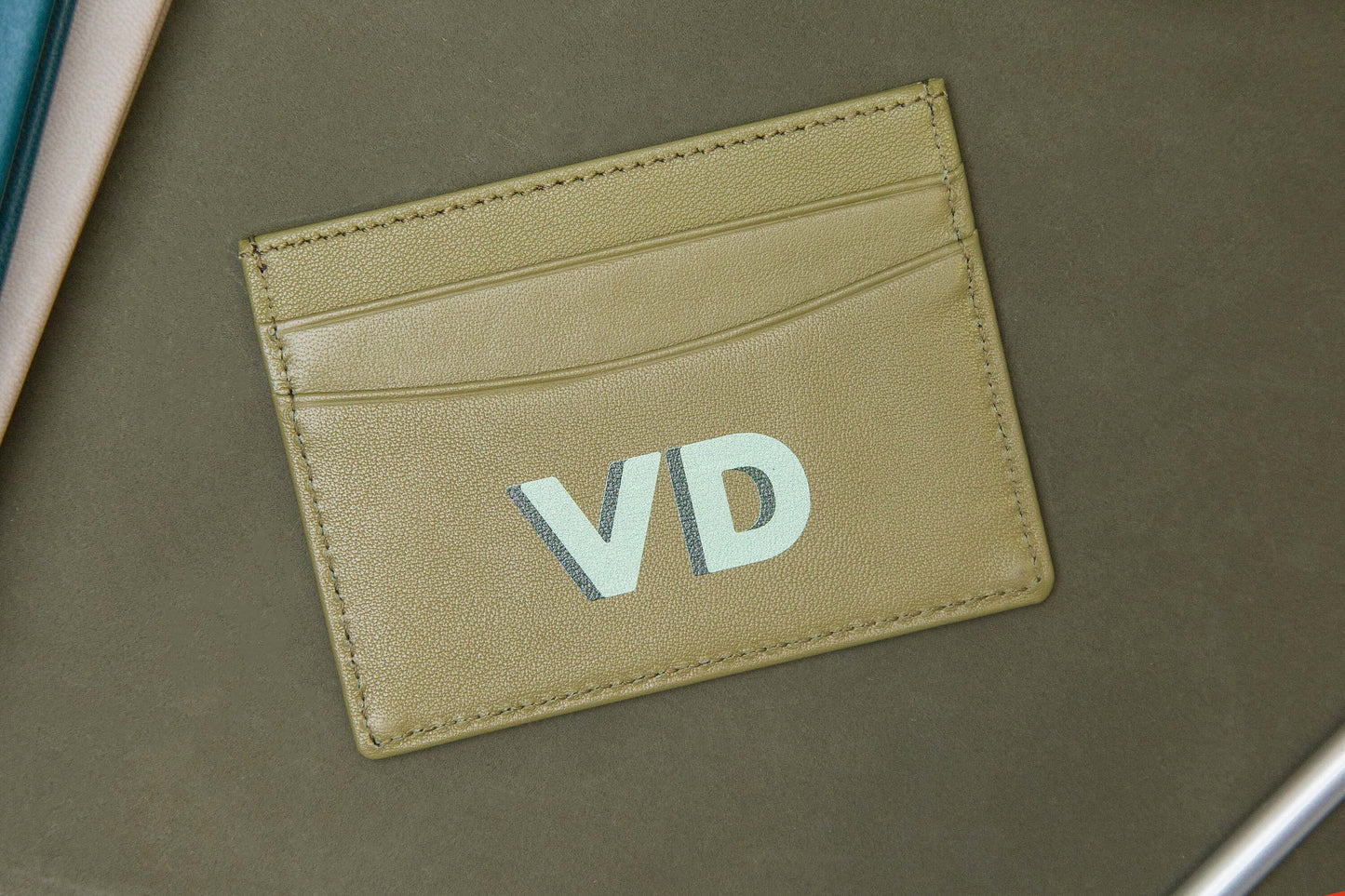 Personalized Leather Card Holder (Center) - Custom Monogram Name Initials Slim Money ID Wallet, Anniversary Wedding Travel Gifts for Him Her