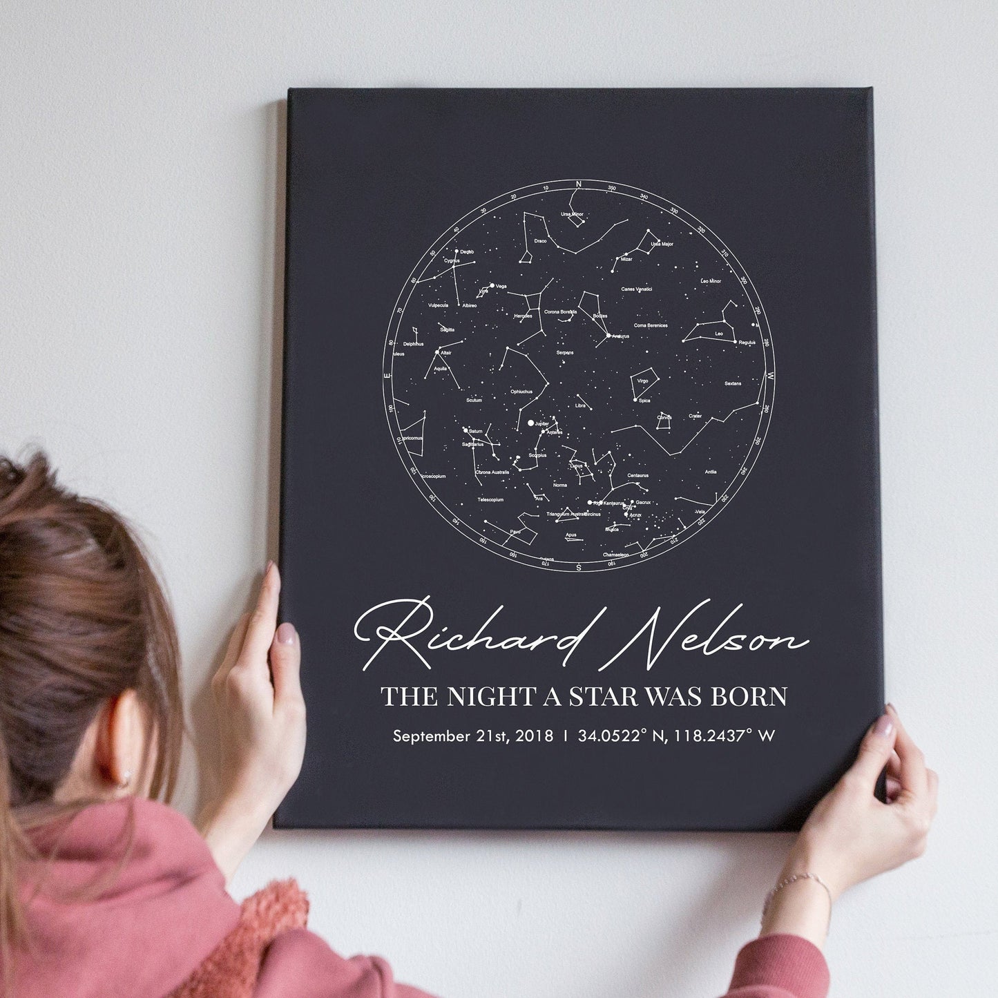 Black Canvas Star Map - Wall Art of Any Date, Girlfriend Boyfriend Birthday, Wedding Anniversary for Husband Wife, Baby First Birthday Gift