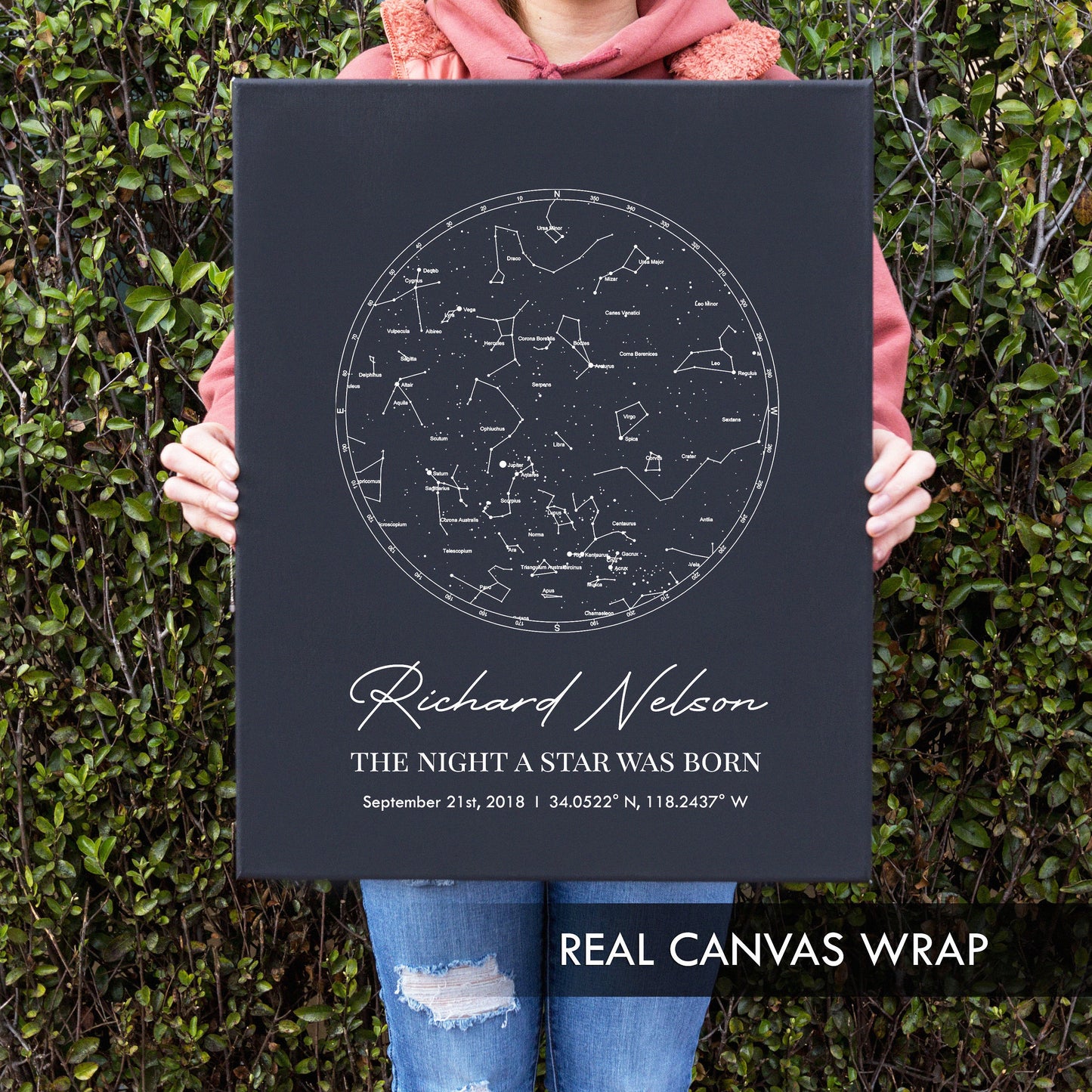 Black Canvas Star Map - Wall Art of Any Date, Girlfriend Boyfriend Birthday, Wedding Anniversary for Husband Wife, Baby First Birthday Gift